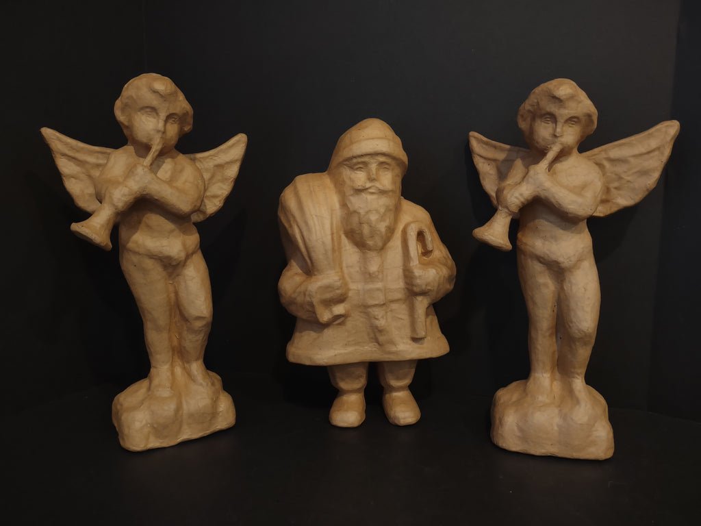 Christmas Paper Mache Set Angel Santa IMPERFECT (lot 1290)