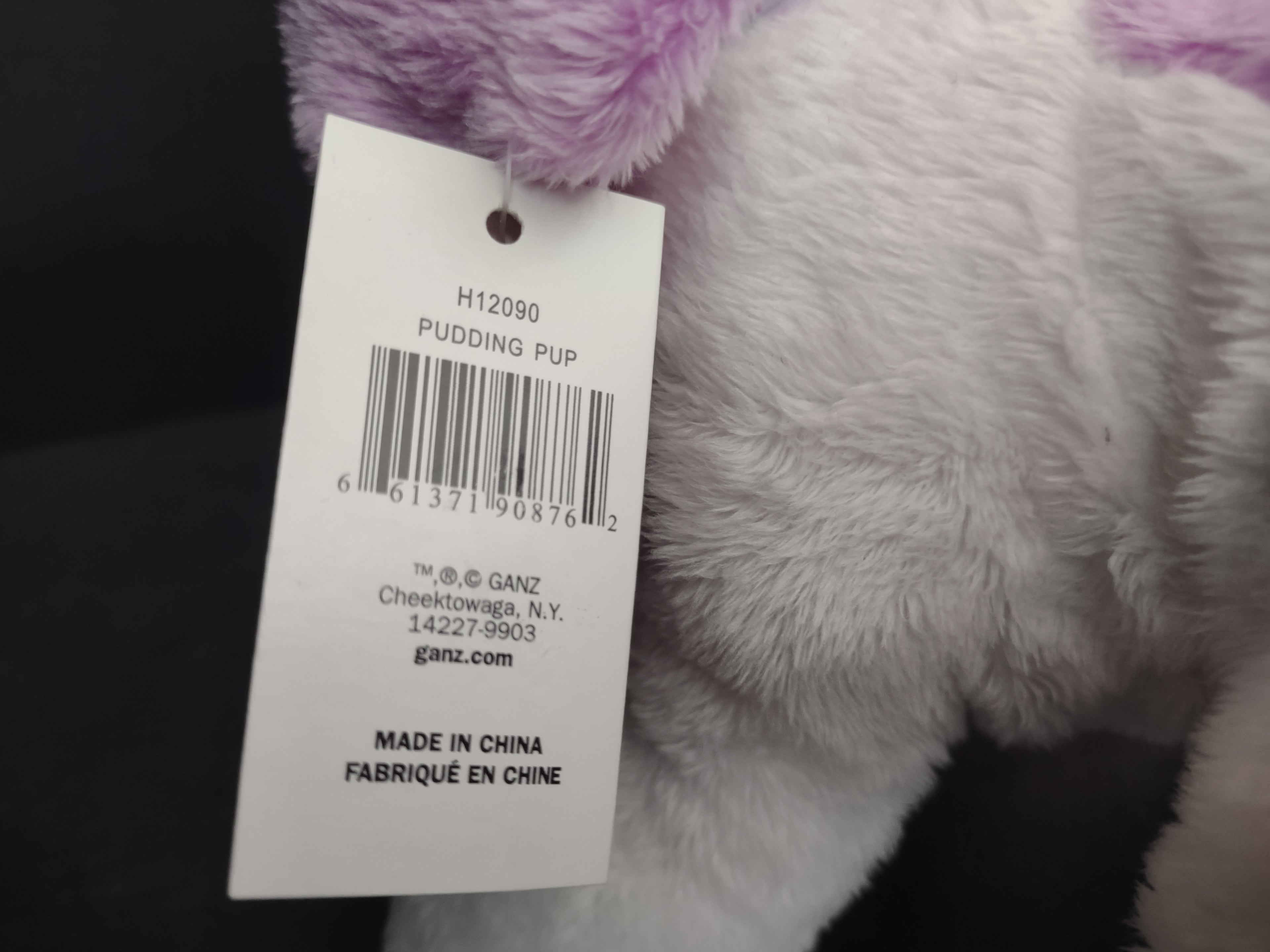 Ganz Pudding Pup New with Tag White Lavender Plush Dog (lot 3168j)