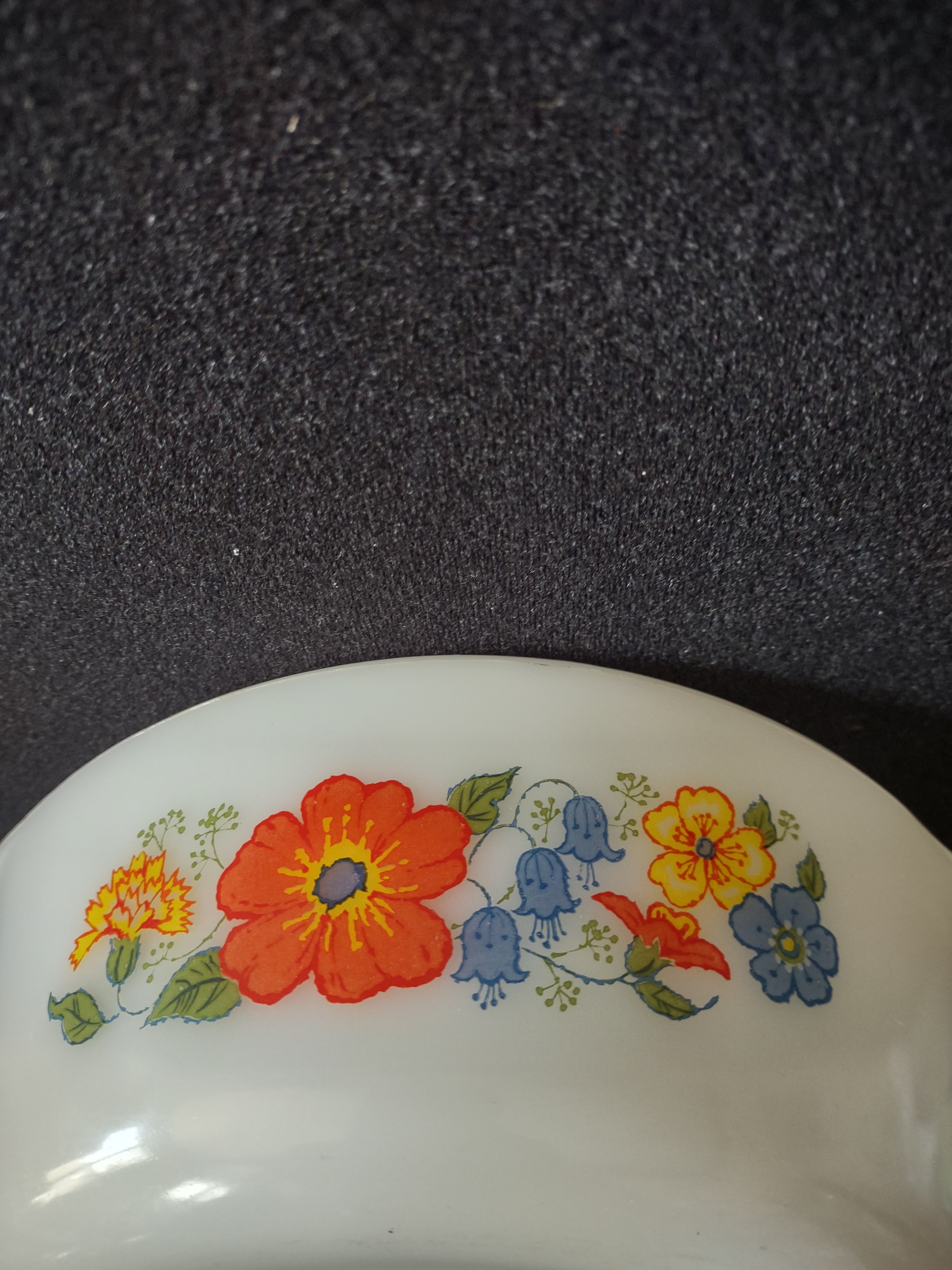 Vintage Glasbake 2 Qt Casserole Orange Bluebell Wildflowers (Lot 5133)