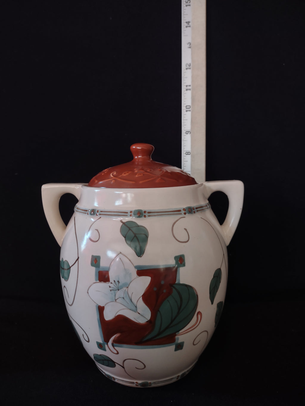 Vintage Pfaltzgraff USA 8-1/2" Tall Canister Cookie Jar Mission Flower (lot 5273