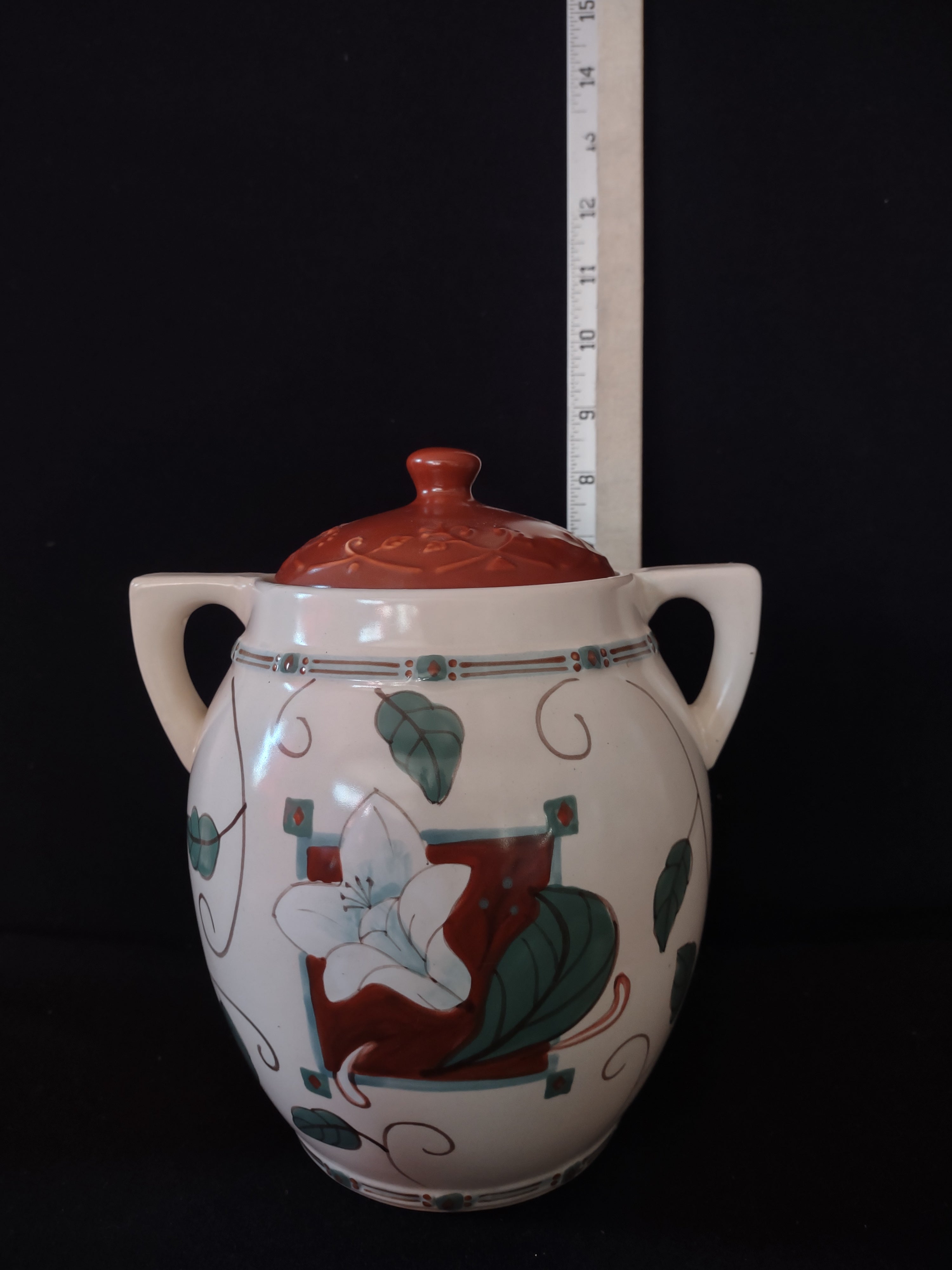 Vintage Pfaltzgraff USA 8-1/2" Tall Canister Cookie Jar Mission Flower (lot 5273