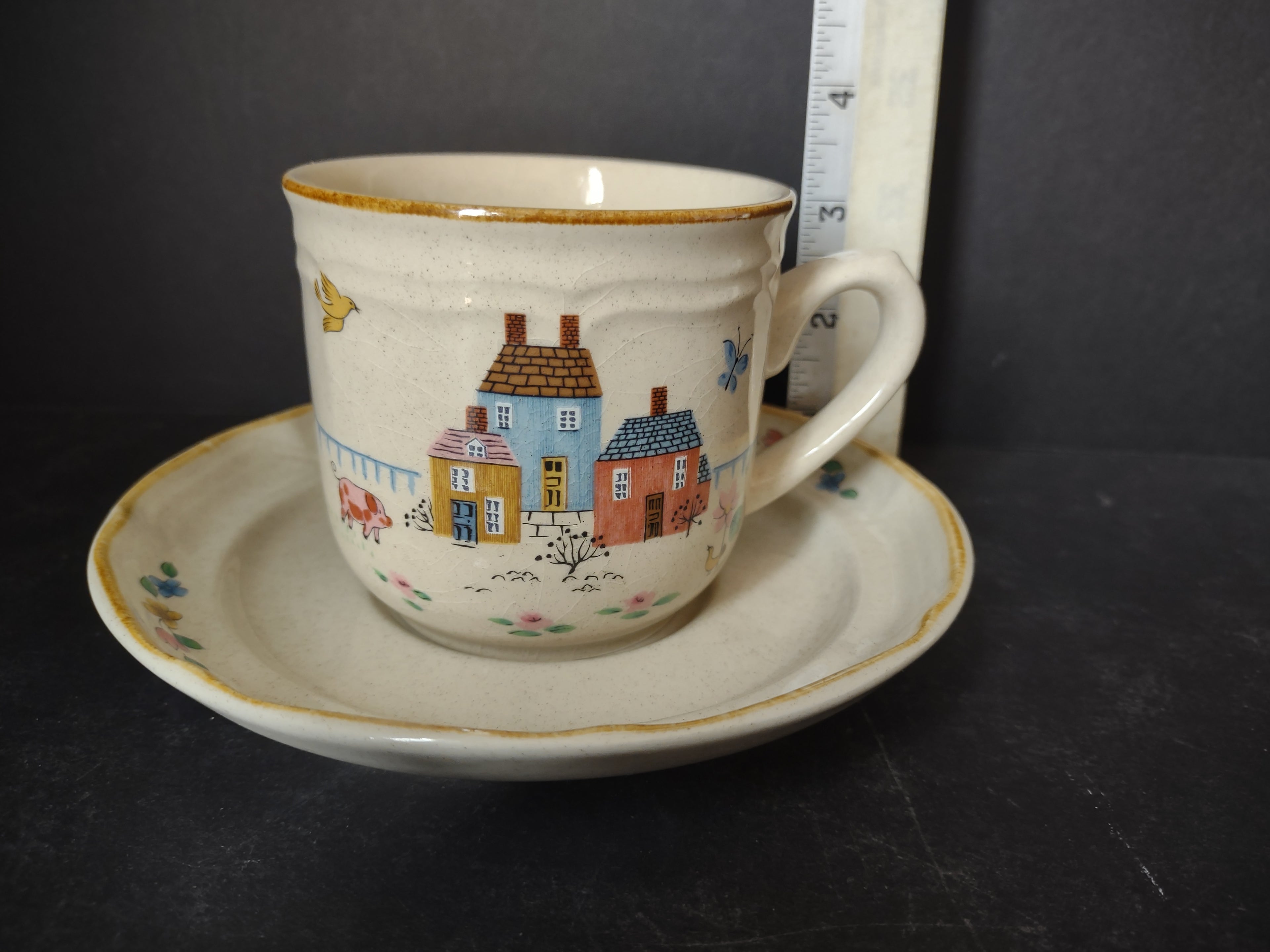 Vintage Heartland Village Tea Cup and Saucer Cottage Country (lot 2894c)
