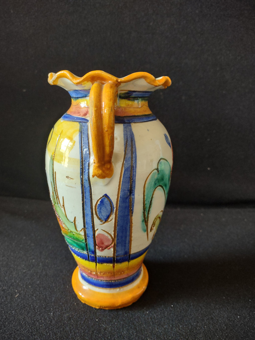 Vintage Ceramic Italy Small 8" Vase Floral Village House (lot 5289)