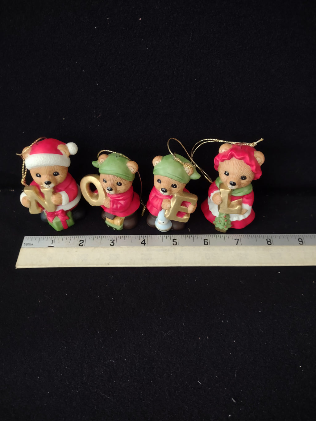 Vintage Homco Christmas Noel Bear Ornaments Set Of 4 (Lot 3733)
