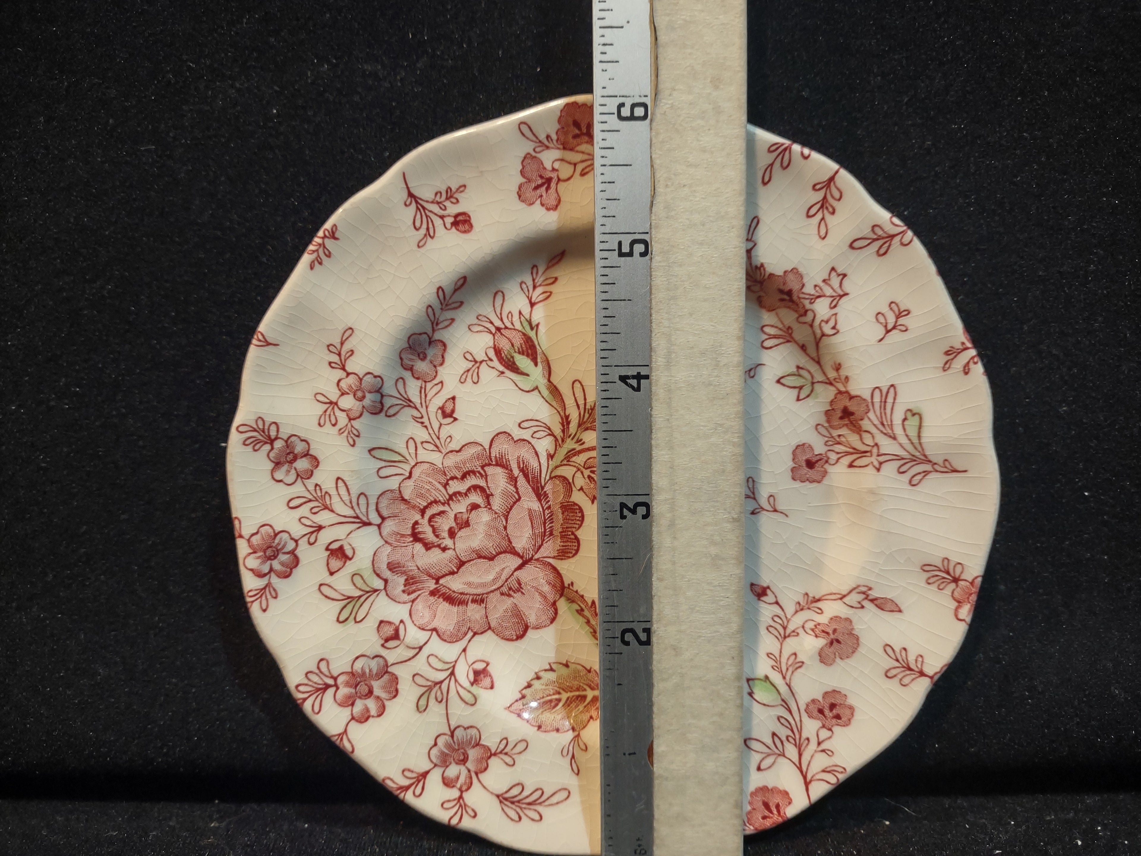 Vintage Small Plate CRAZING Rose Chintz Johnson Bros Black Stamp (lot 5698)