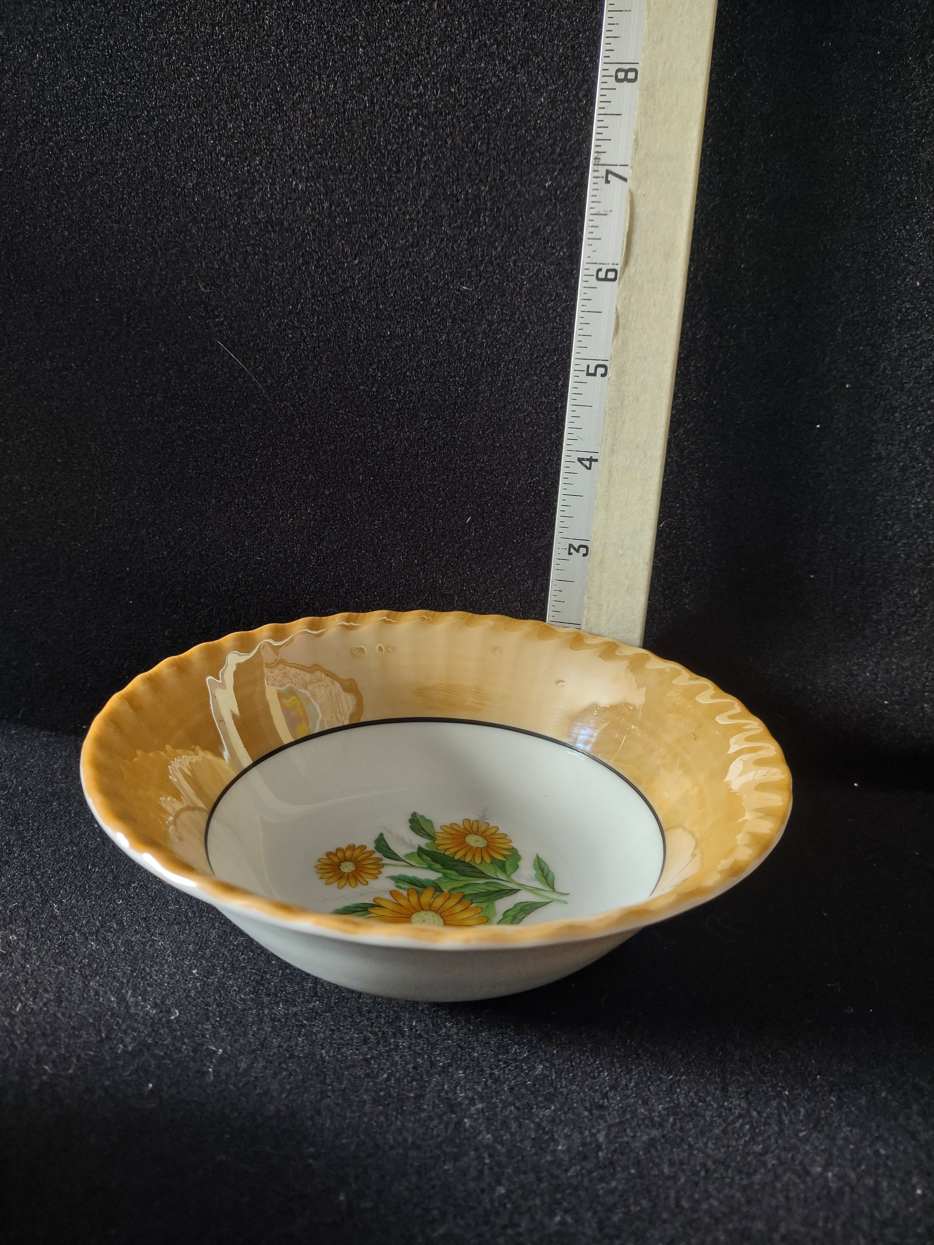 Vintage 6" Lusterware Cereal Cram Soup Bowl x 4 Orange Trim Flowers (Lot 5051)
