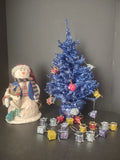 Christmas Snowman Tinsel Blue Small Tree Decor (lot 1278)
