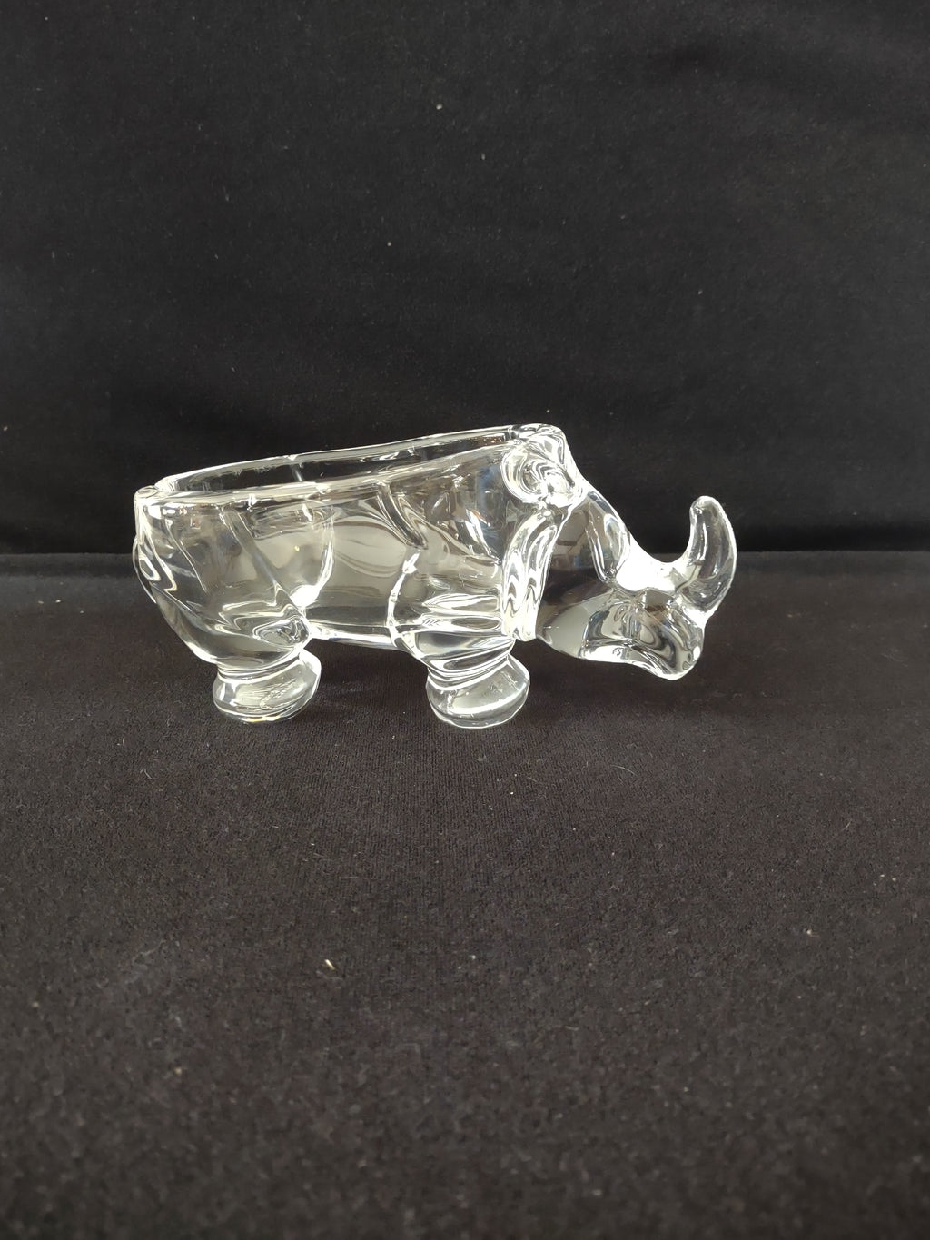 Cofrac Verrier France Art Glass Crystal Trinket Dish AshTray Rhinoceros (Lot3291