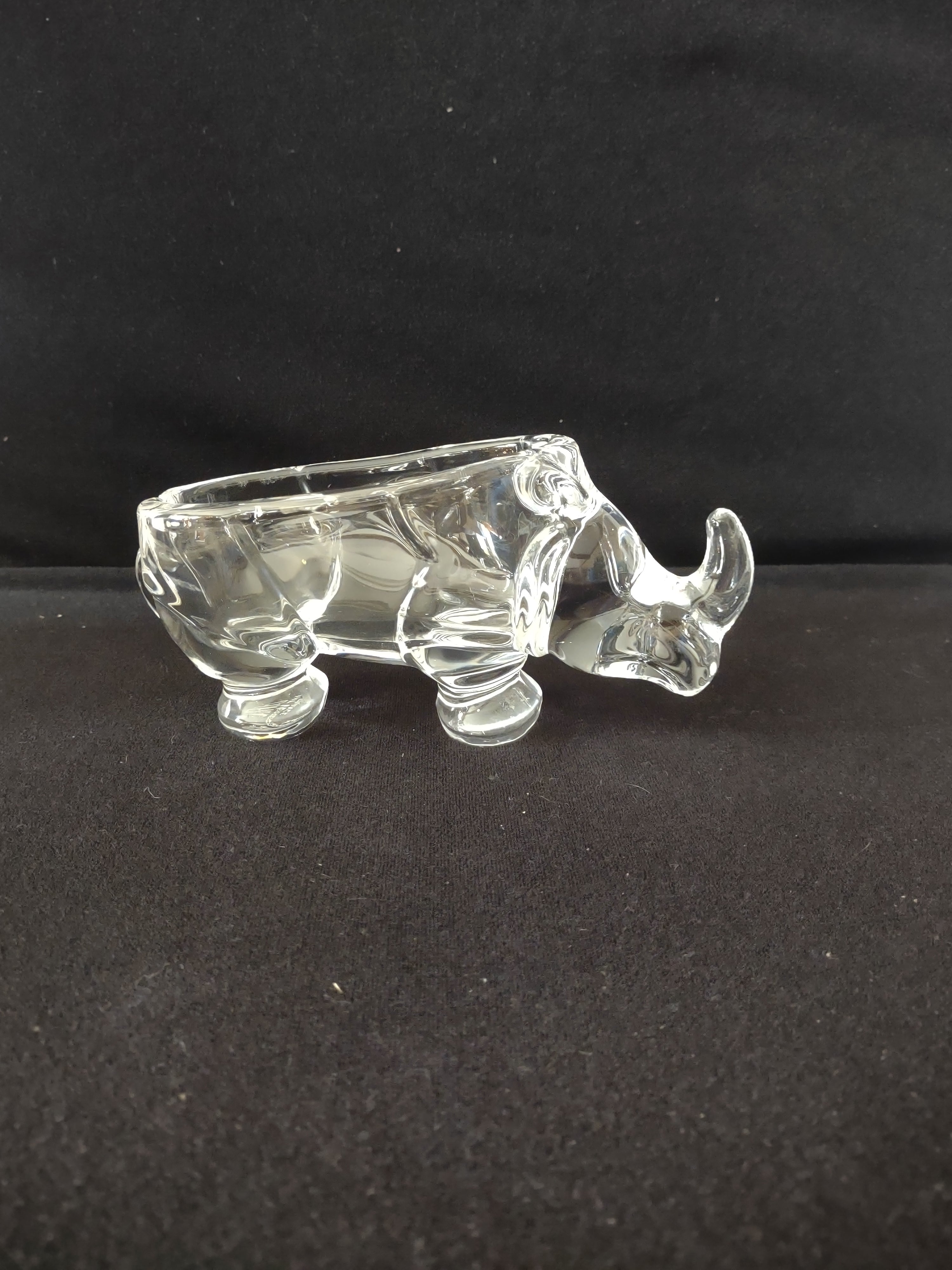 Cofrac Verrier France Art Glass Crystal Trinket Dish AshTray Rhinoceros (Lot3291