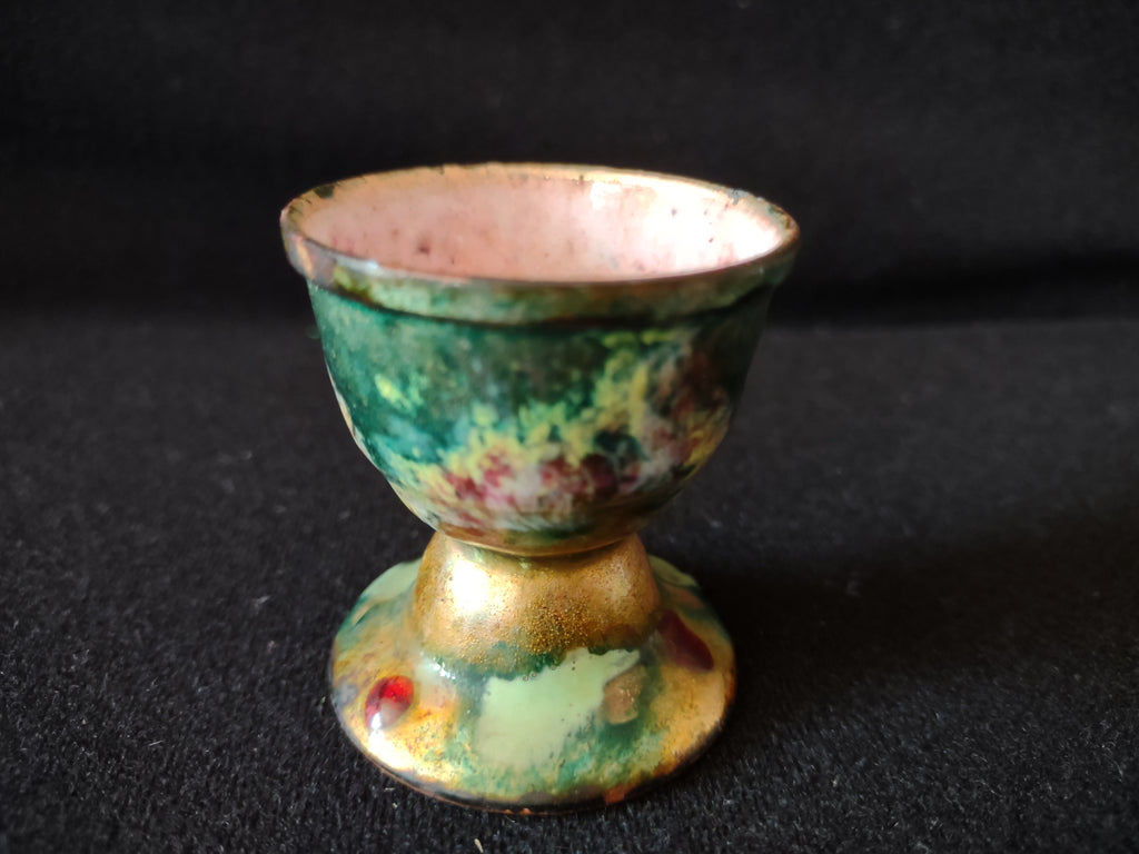 Vintage Dyed Pink Polished Stone Egg Metal Luster Glazed Chalice (Lot 5075)