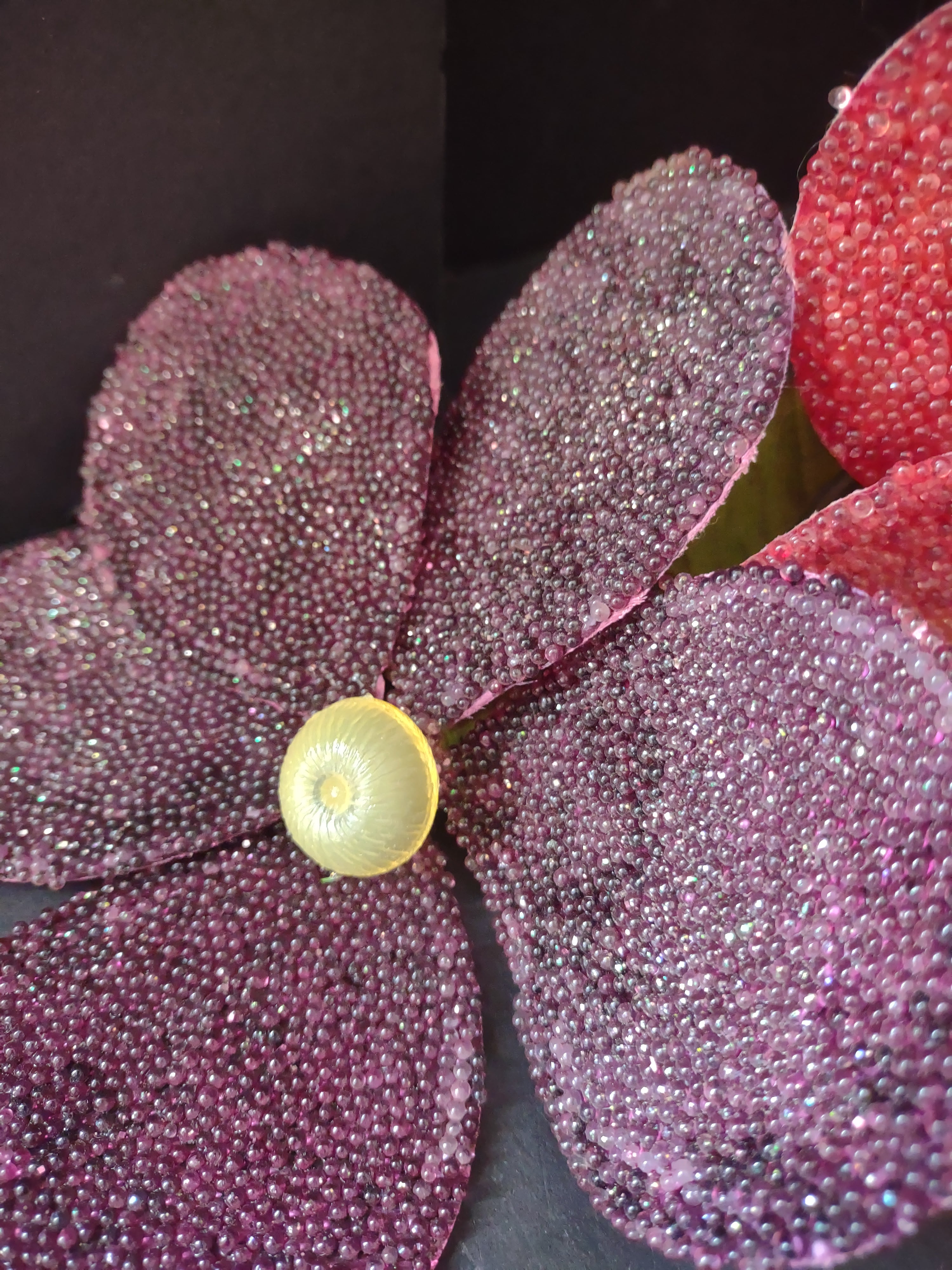 Vintage Bead Seed on Silk Flower x 4 Red Purple (lot 3024)