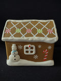 Vintage Christmas Gingerbread Ceramic Piggy Bank Snowman Snowflakes (Lot 4795)