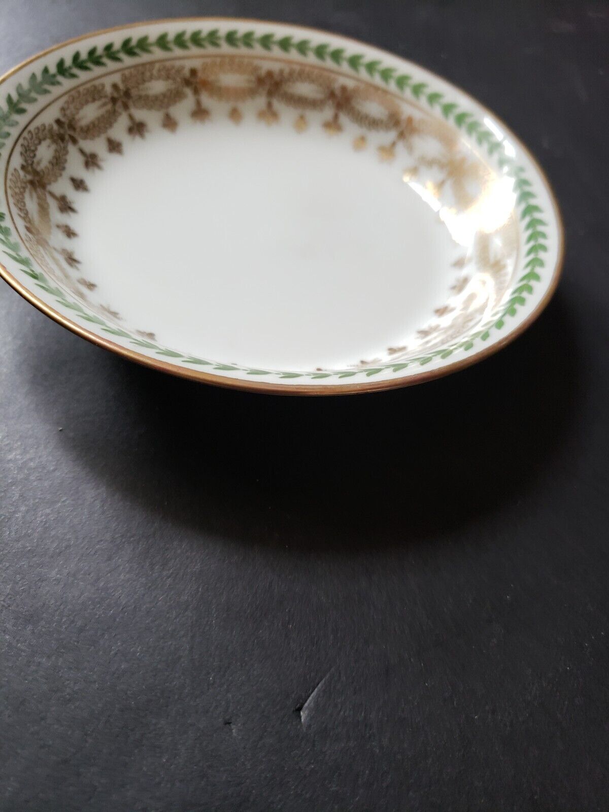 JP Limoges France Gold Trim Green Laurel Small Bowl 5" (585-1)