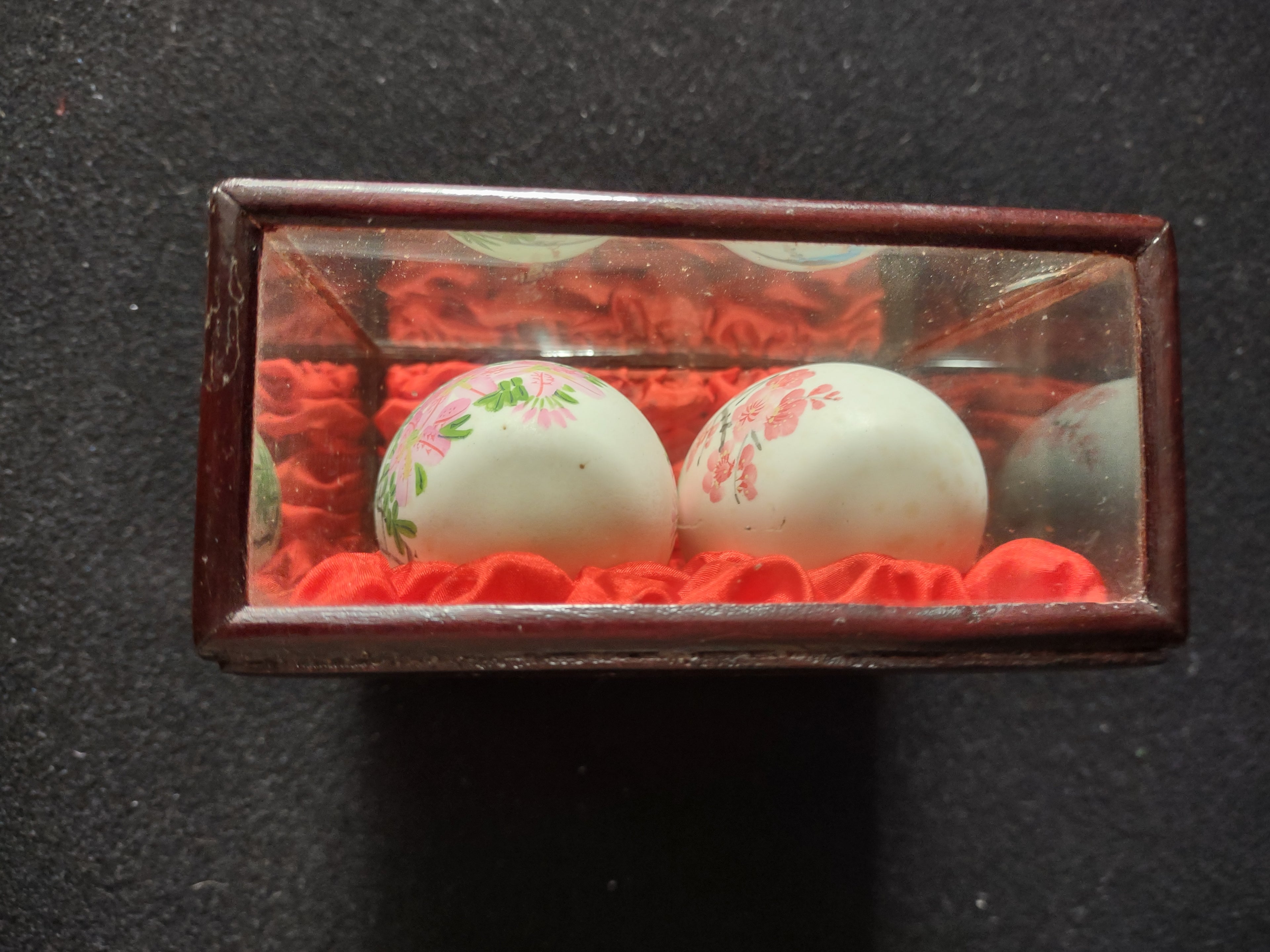 Vintage Hand Painted Oriental Easter Eggs Glass Wood Display IMPERFECT (Lot 5065
