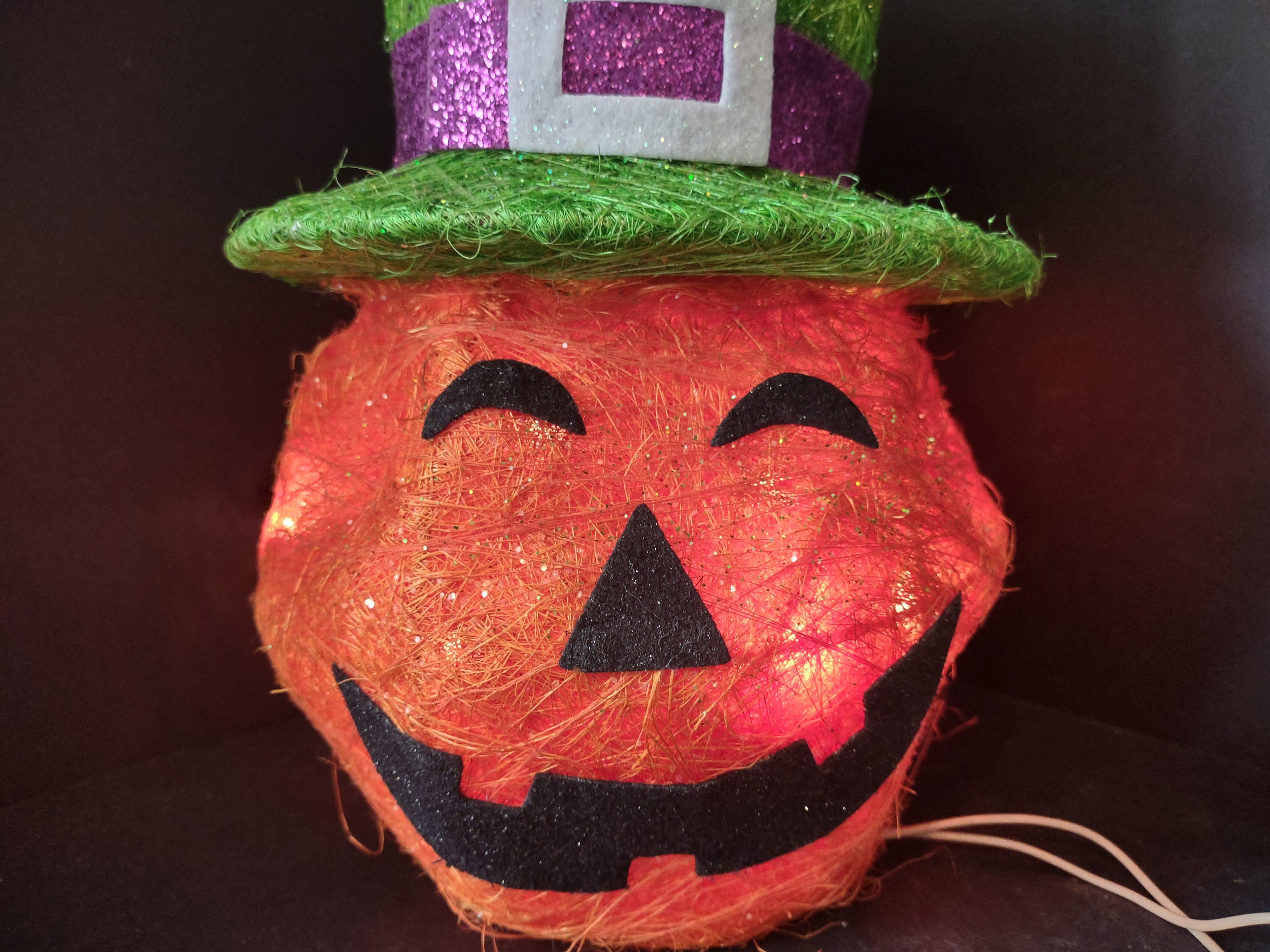 Halloween Pumpkin Green Hat Light Up Jack-O-Lantern (lot 2968j)