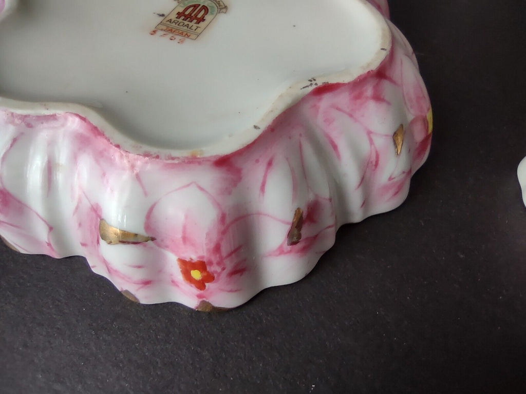 Set Ardalt Japan Lenwile China Pink Flower Gold Trim Trinket Dish (lot 471)