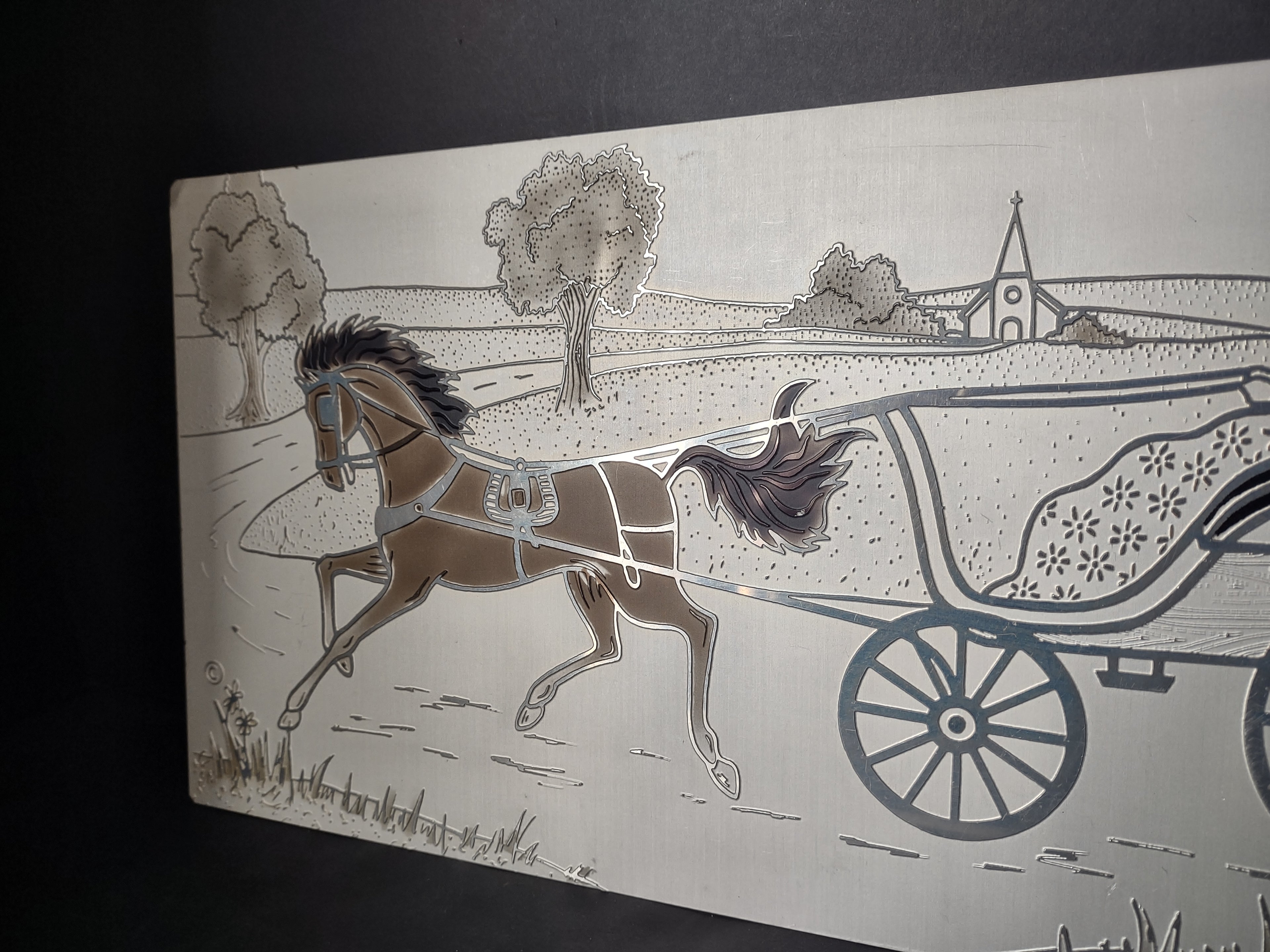 Set of 2 Tin Metal Picture Sign Horse Baggy (lot 2511c)