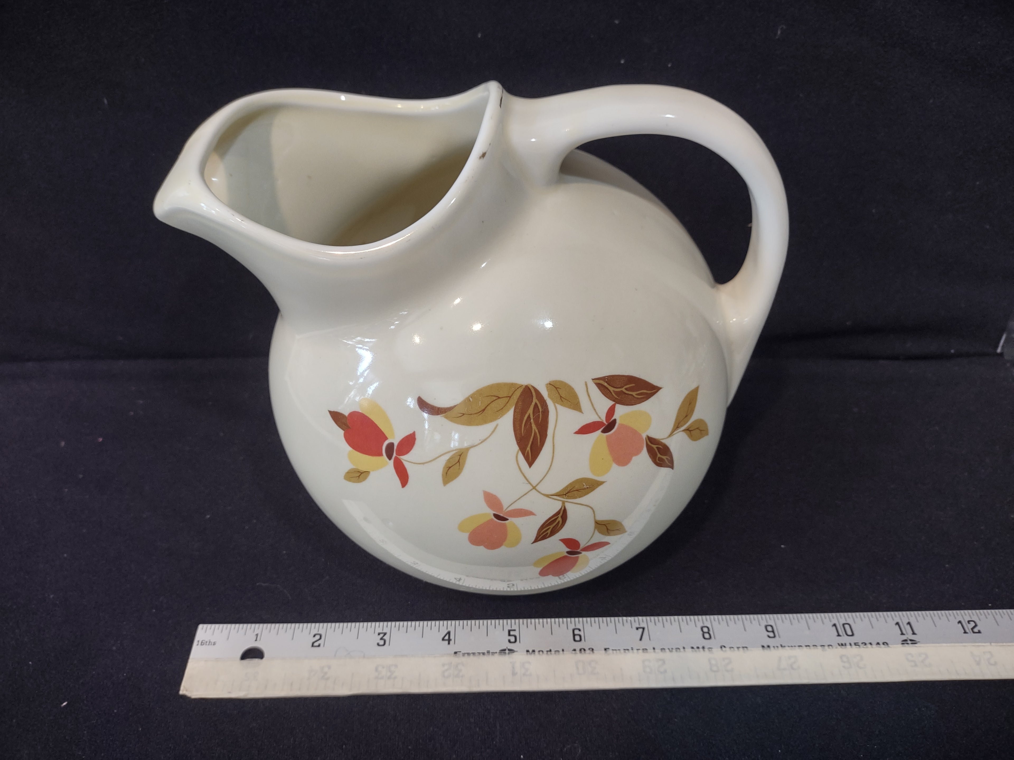 Vintage Hall's Superior Autumn JewelTea Leaf Ball Pitcher Ice Lip (lot 2878)