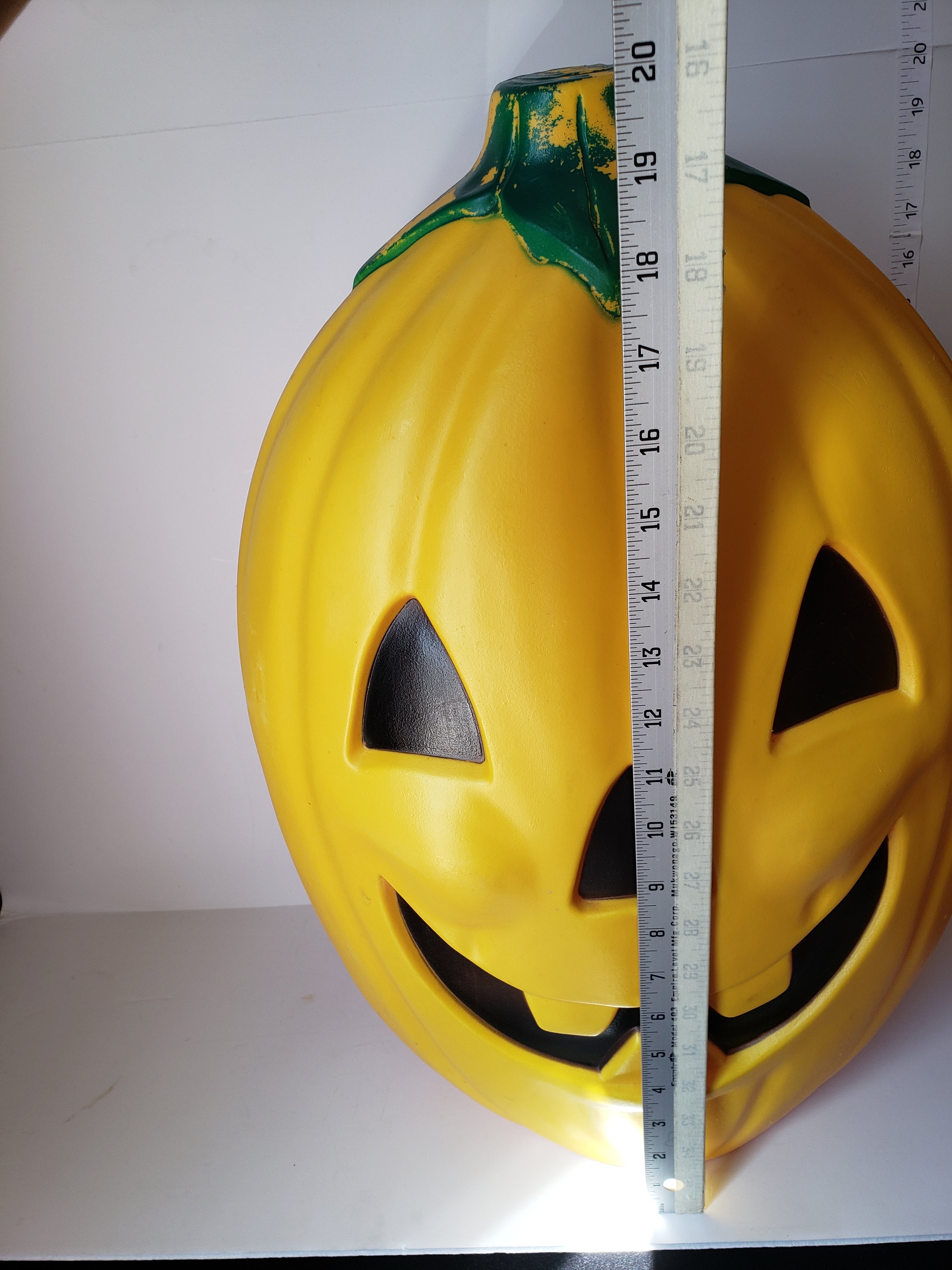 Halloween Plastic Jack O' Lantern Yellow Pumpkin Large Blow Mold 20" (lot 2213)