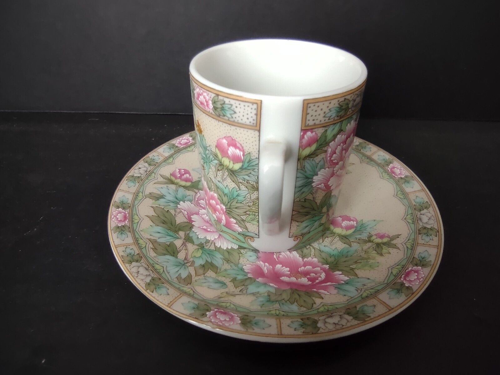 Vintage Demitasse Cup Lefton Pink Peony Flower (lot 522)