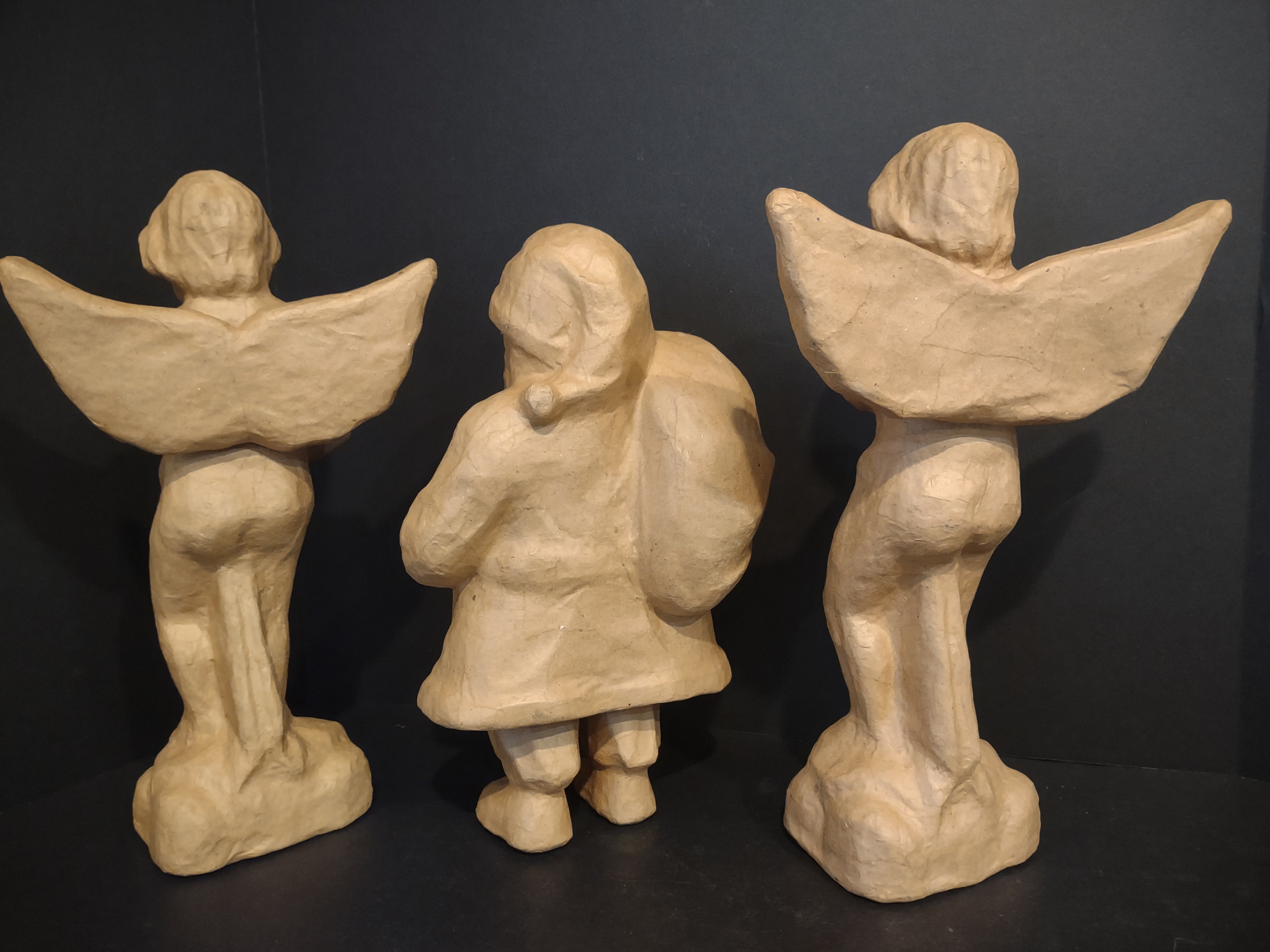 Christmas Paper Mache Set Angel Santa IMPERFECT (lot 1290)