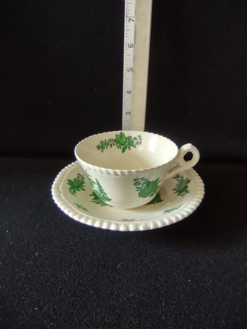 Vintage Spode Teacup Saucer Green Basket Ironstone English Countryside (Lot 5796
