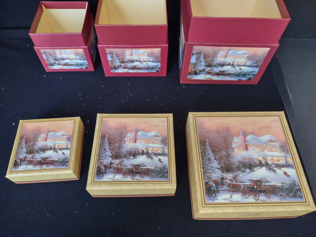 Christmas Thomas Kinkade Painter of Light Set of 3 Gift Boxes (lot 2372)