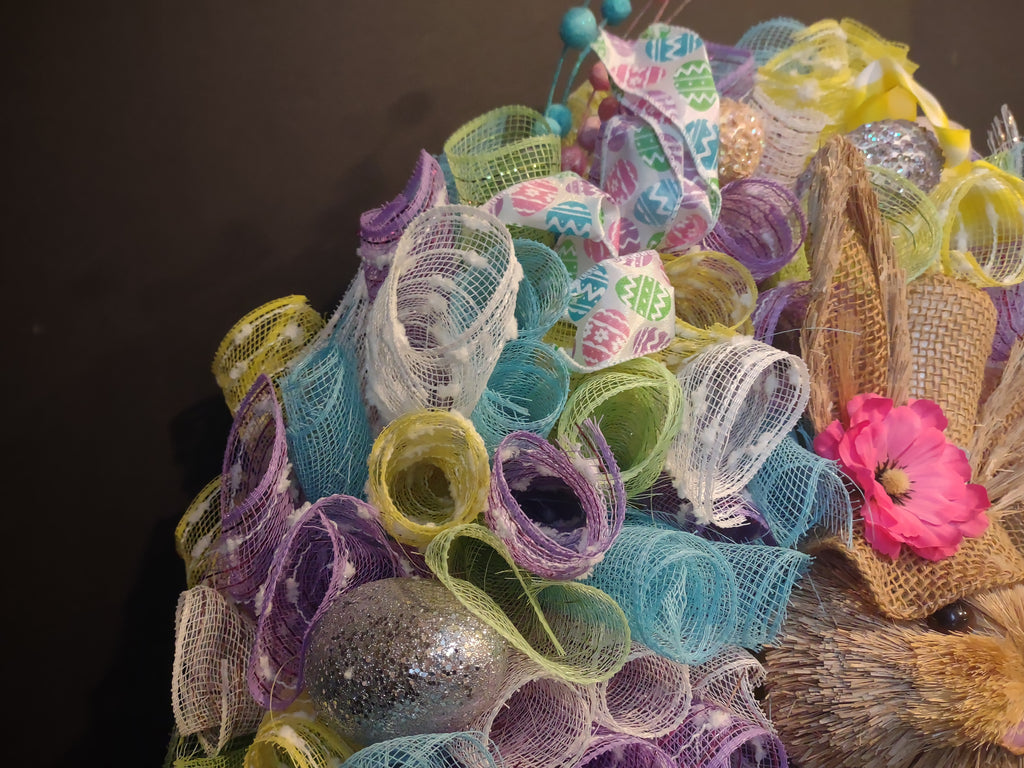Easter Bunny Spring Mesh Ribbon Wreath Handmade 22" (lot 1400)