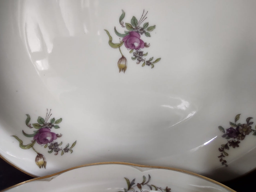 Haviland Limoges 2 x Cream Soup Spaghetti Bowl Peony Flower Cream Color (lot 925)
