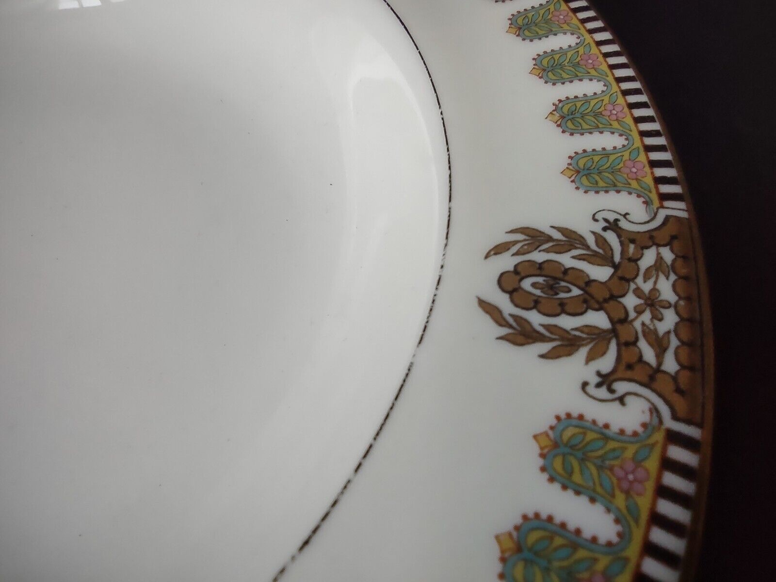 Haviland Limoges Gold Black Pink Turquoise Flower Trim Soup Bowl (lot 663)