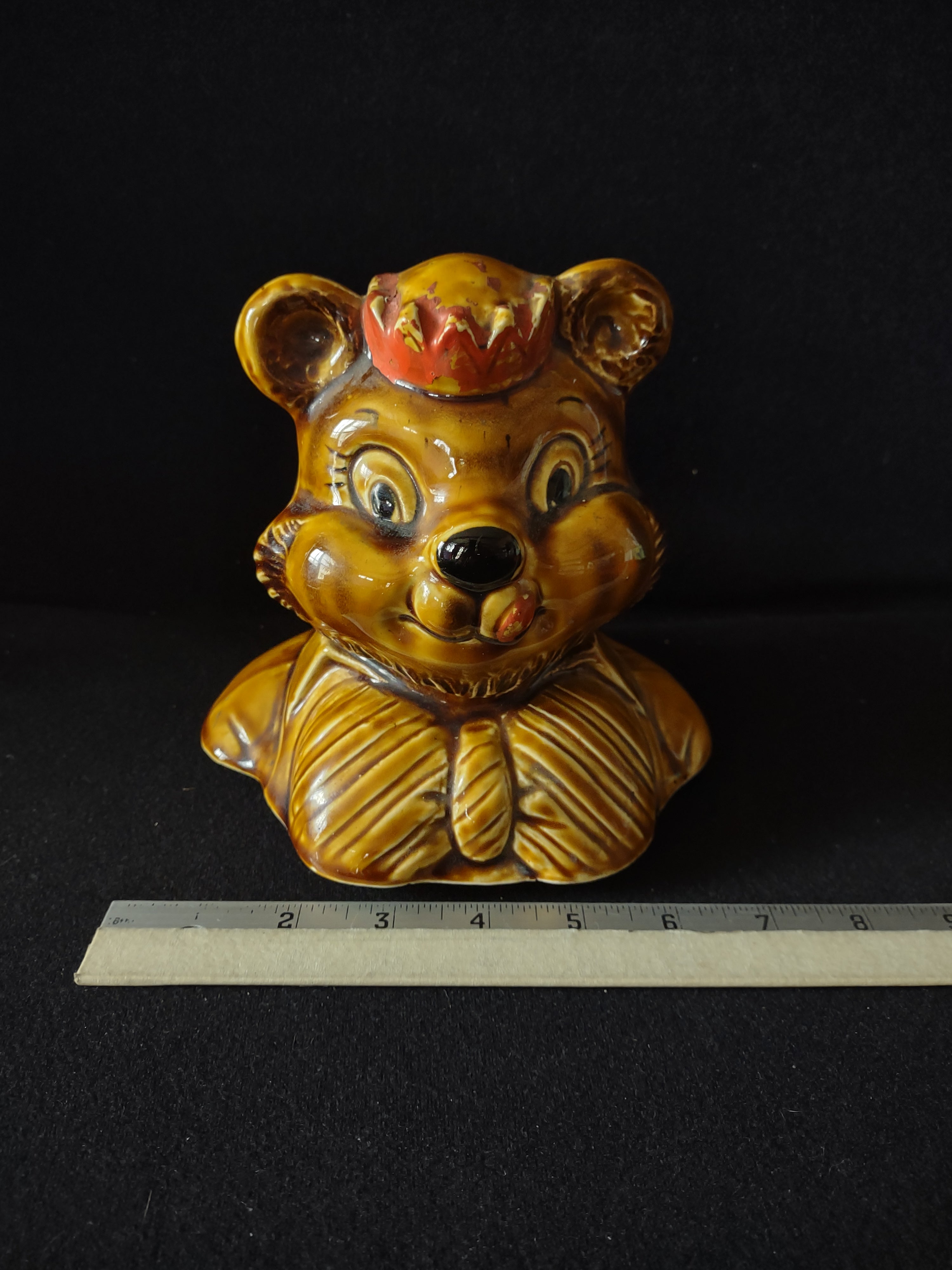 Vintage Ceramic Cookie Jar LID ONLY Japanese King Brown Bear (Lot 5294)