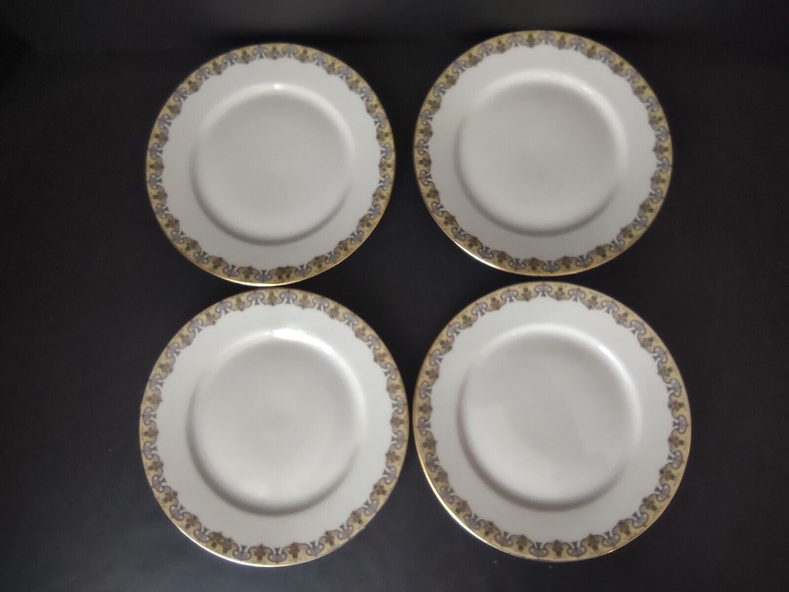 Wm Guering Limoges France 4 x Salad Plate Yellow Gold Design (lot 530)