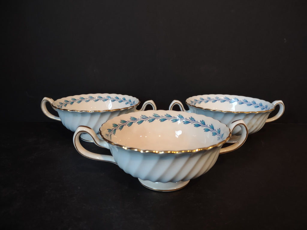 Vintage Minton Bone China Cheviot Blue Boullion Cup x 3 IMPERFECT (lot 5439)