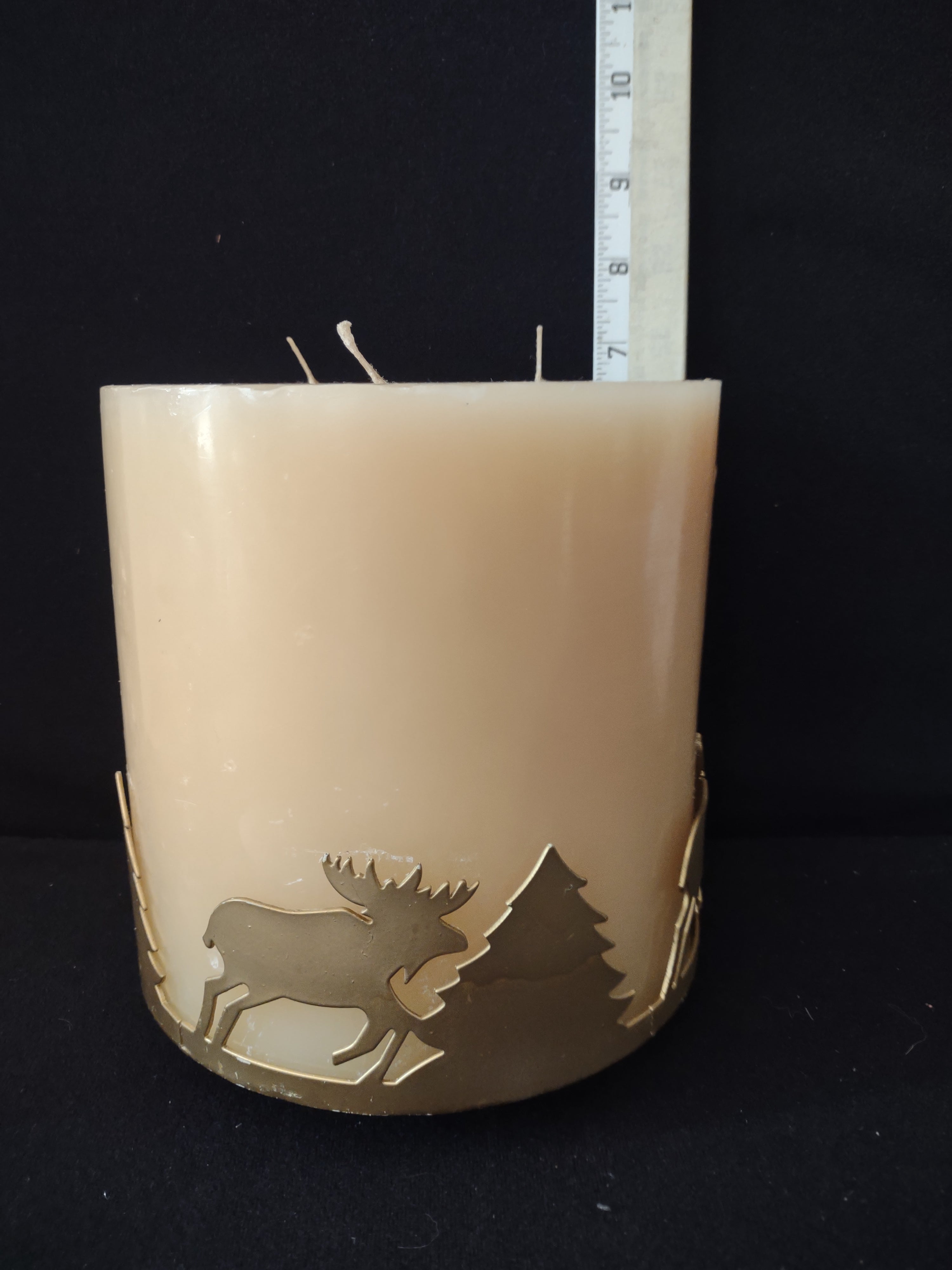 Rustic Moose Pine Tree Metal Candle Holder 3 Wick Candle (Lot 3817)