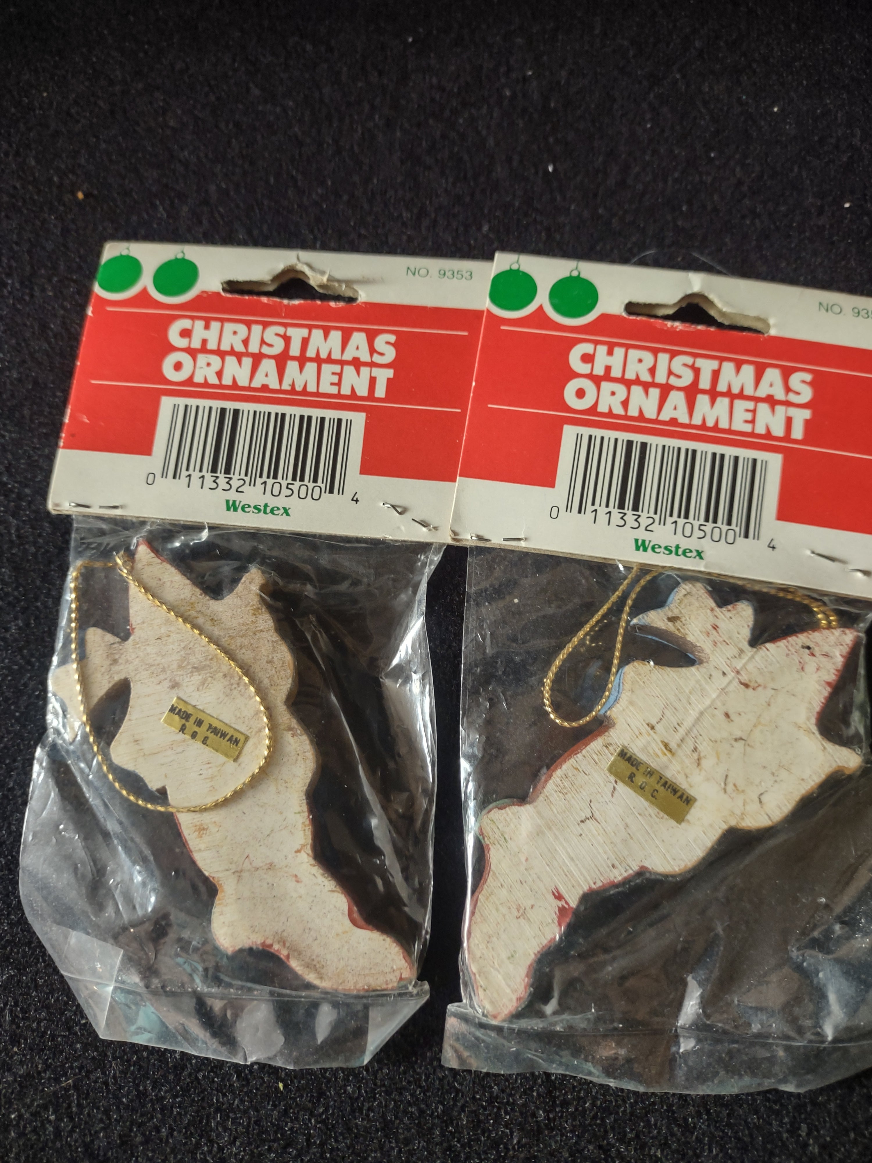 Vintage Westex Christmas Ornaments Dog Stocking Blue Bow Set Of 2 (Lot 4683)