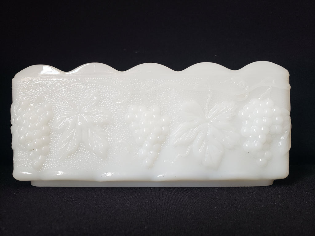 Vintage Anchor Hocking Milk Glass Planter Grape Pattern Rectangle (lot 2217)