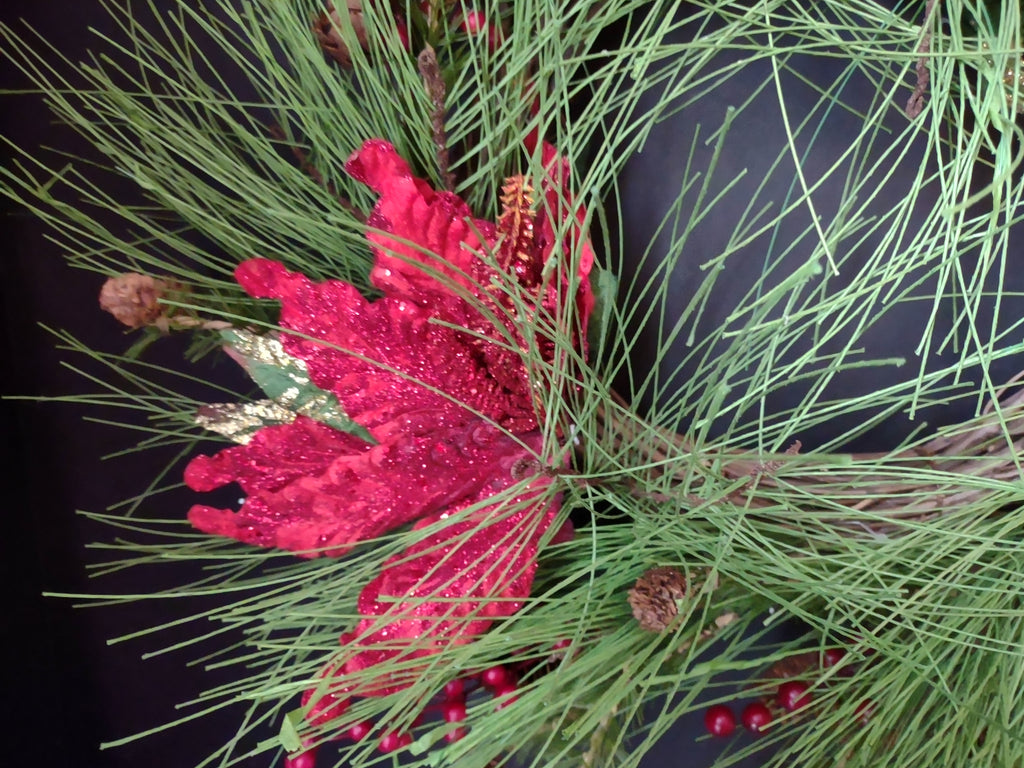 Vintage Christmas Artificial Pinecone Pine Poinsettia Wreath 20" (lot 3330)