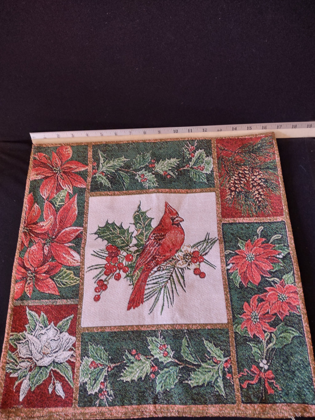 Tapestry 17" Zipper Christmas Pillow Cover set of 2 Cardinal Poinsettia (Lot4815
