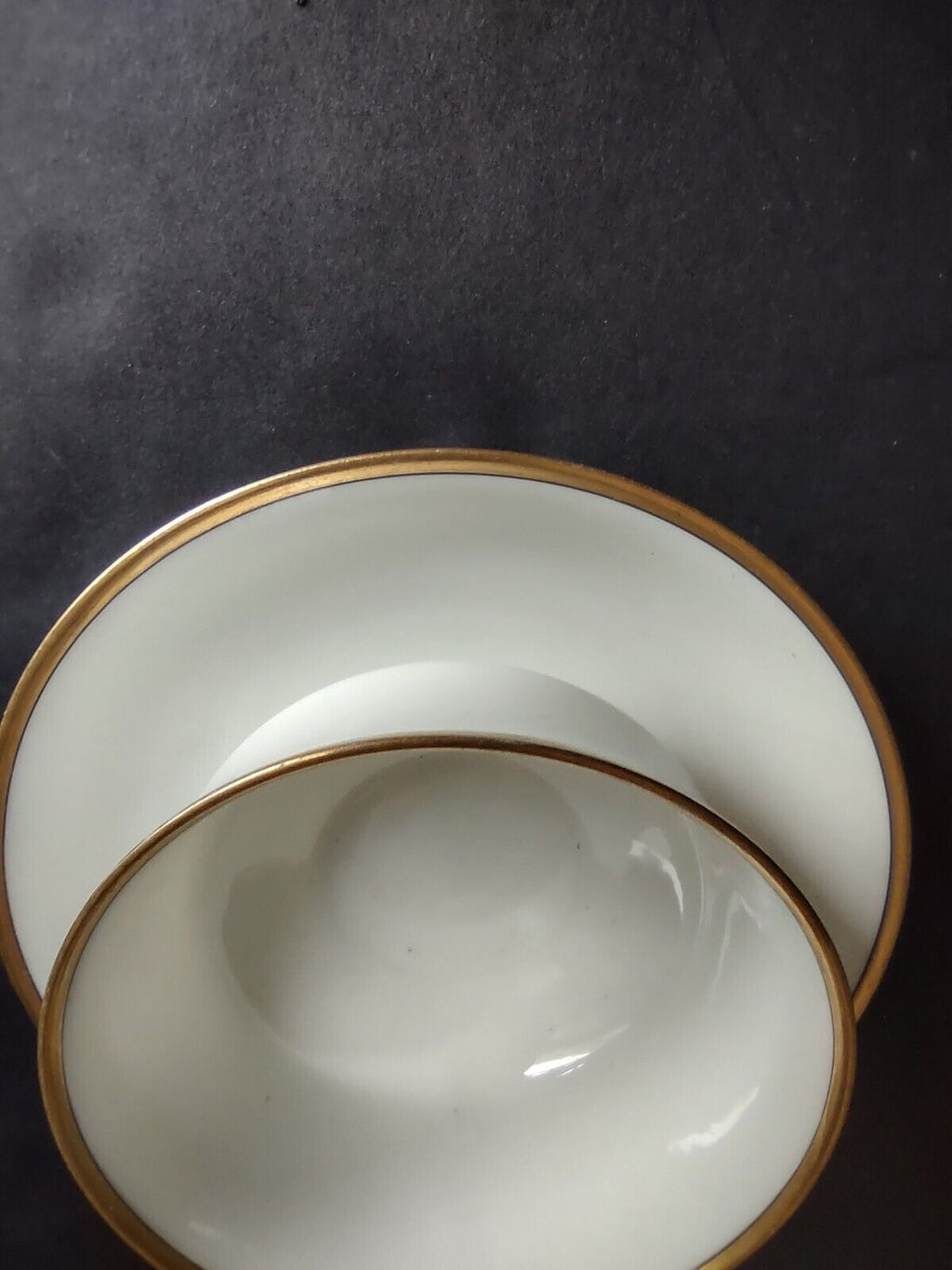 Haviland Limoges France Black & Gold Trim White 3-3/4" Teacup & Saucer (lot 676)