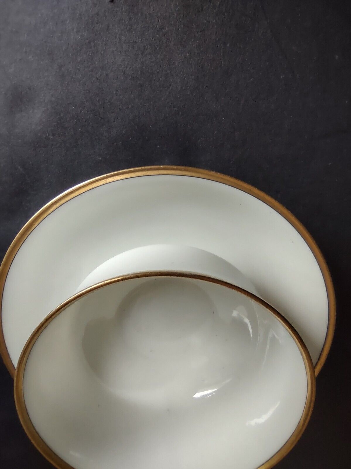 Haviland Limoges France Black & Gold Trim White 3-3/4" Teacup & Saucer (lot 676)