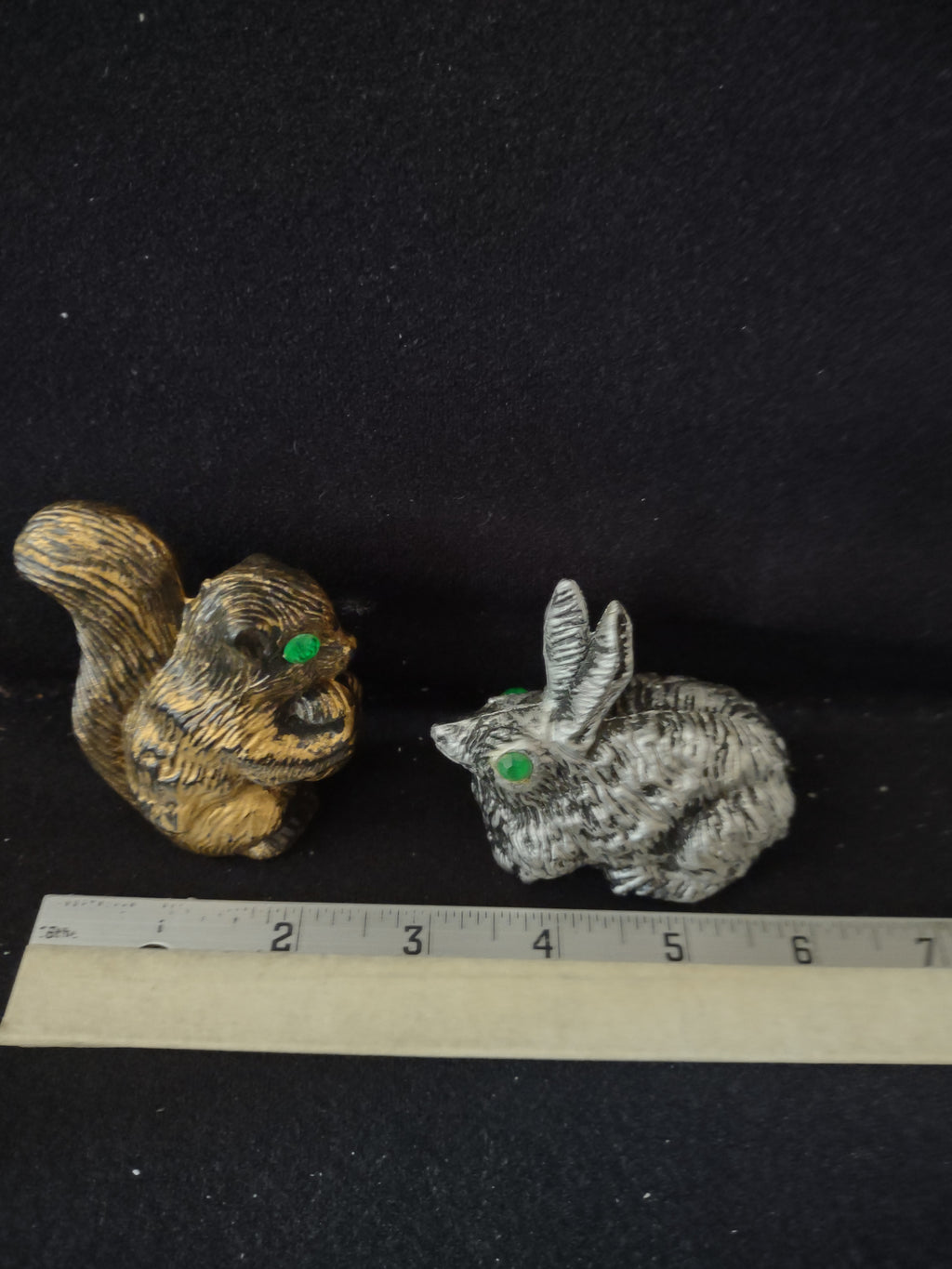 Vintage Rabbit Squirrel Resin Figurines Green Rhinestone Eyes Murphy (Lot 3939)