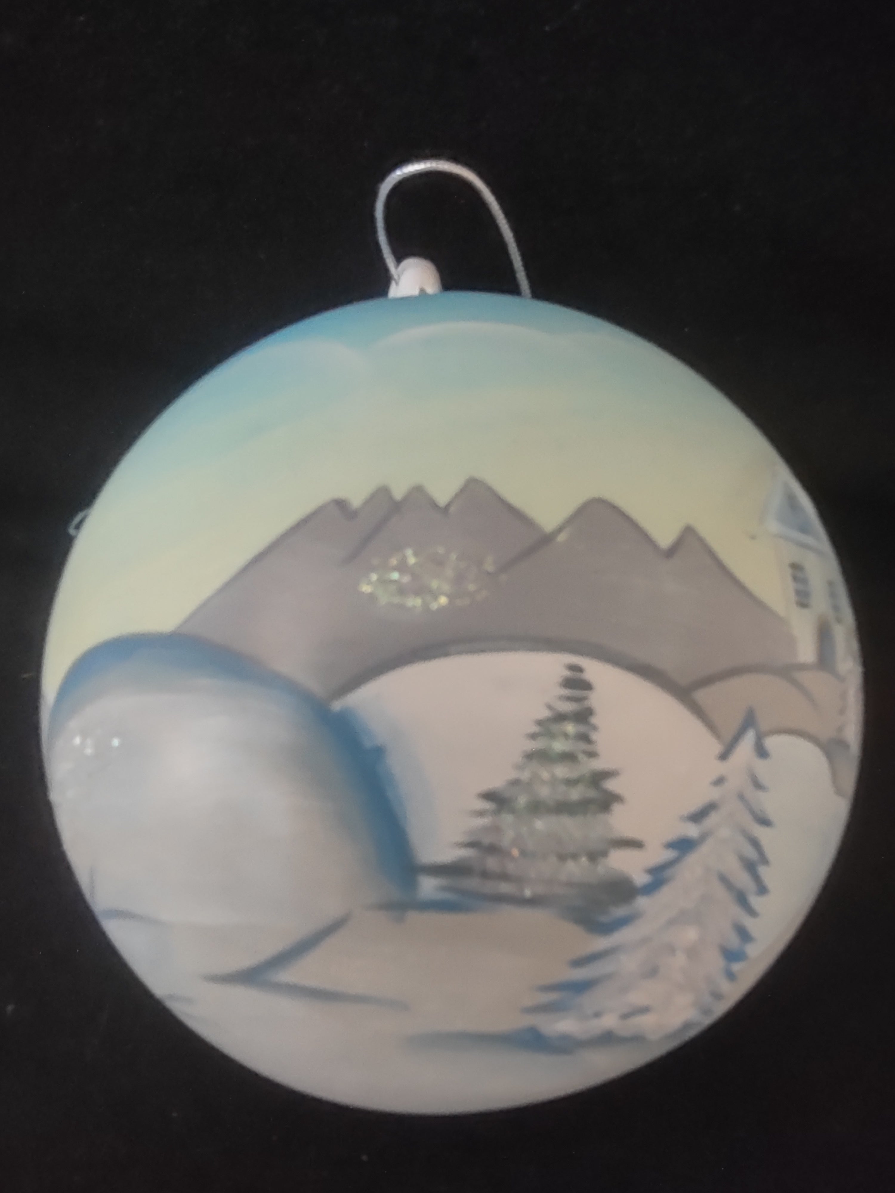 Christmas Glass Ornament House Snow Pine Tree Winter Scene (Lot 4165)