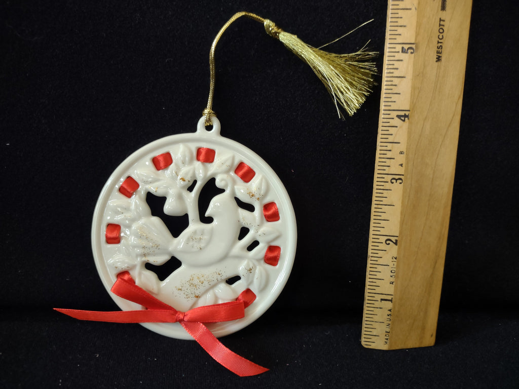 Vintage Lenox Porcelain Partridge Christmas Ornament Red Ribbon Gold [4880]