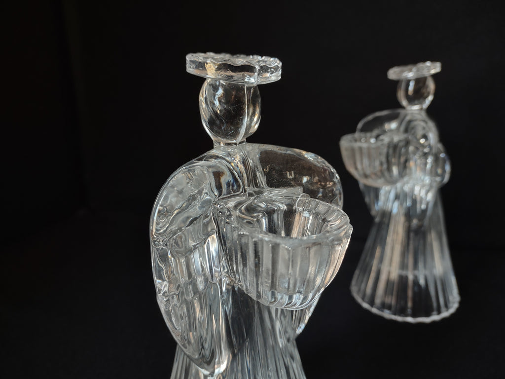 Christmas Set of 2 Glass Angels Candle Holders (lot 1577)