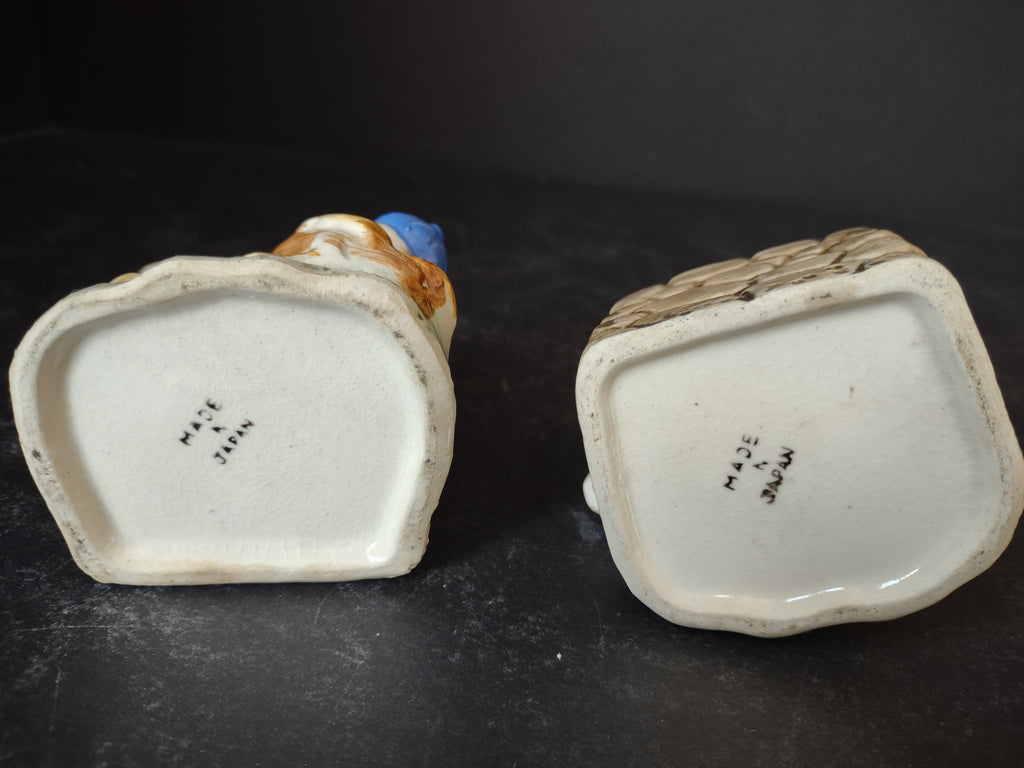 Vintage Spring Easter Small Planter x 2 Ducks Squirrels Made in Japan (lot 3472)