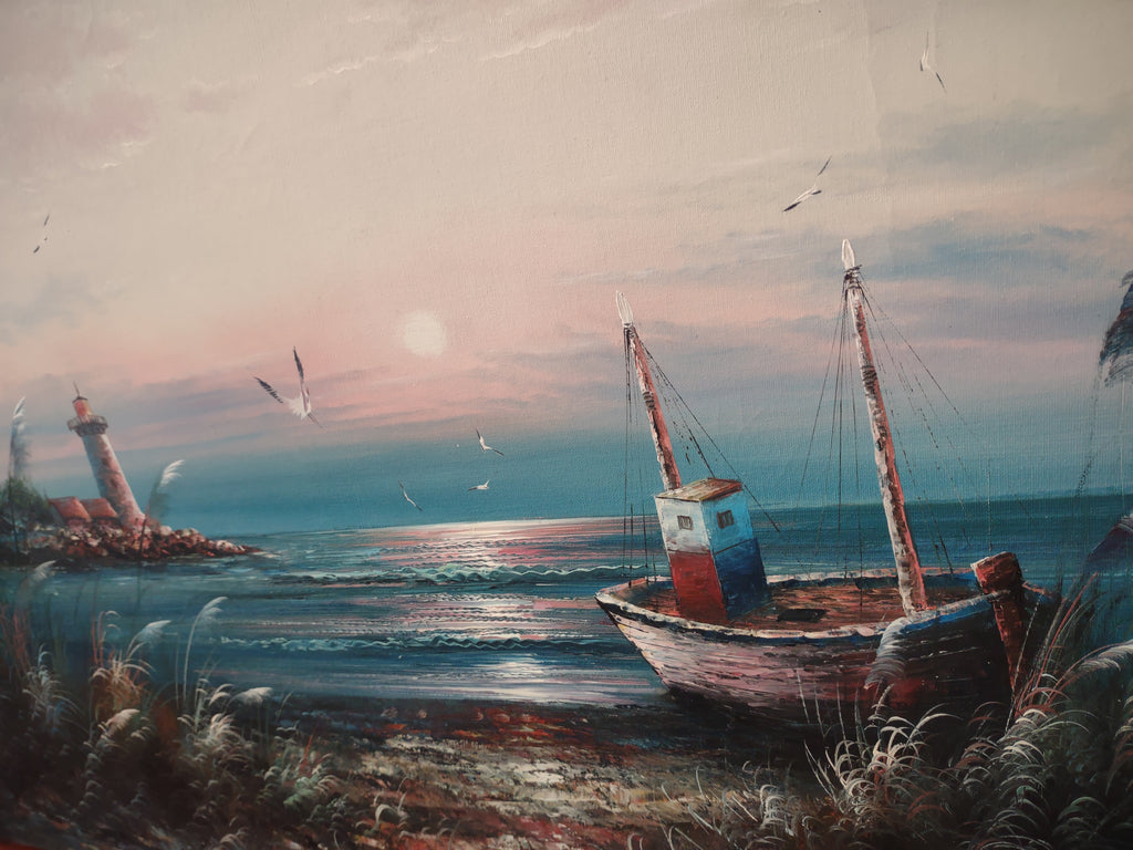 B. Duggan Signed Canvas Oil Painting Seascape Lighthouse 24 x 36 (lot 2633c)