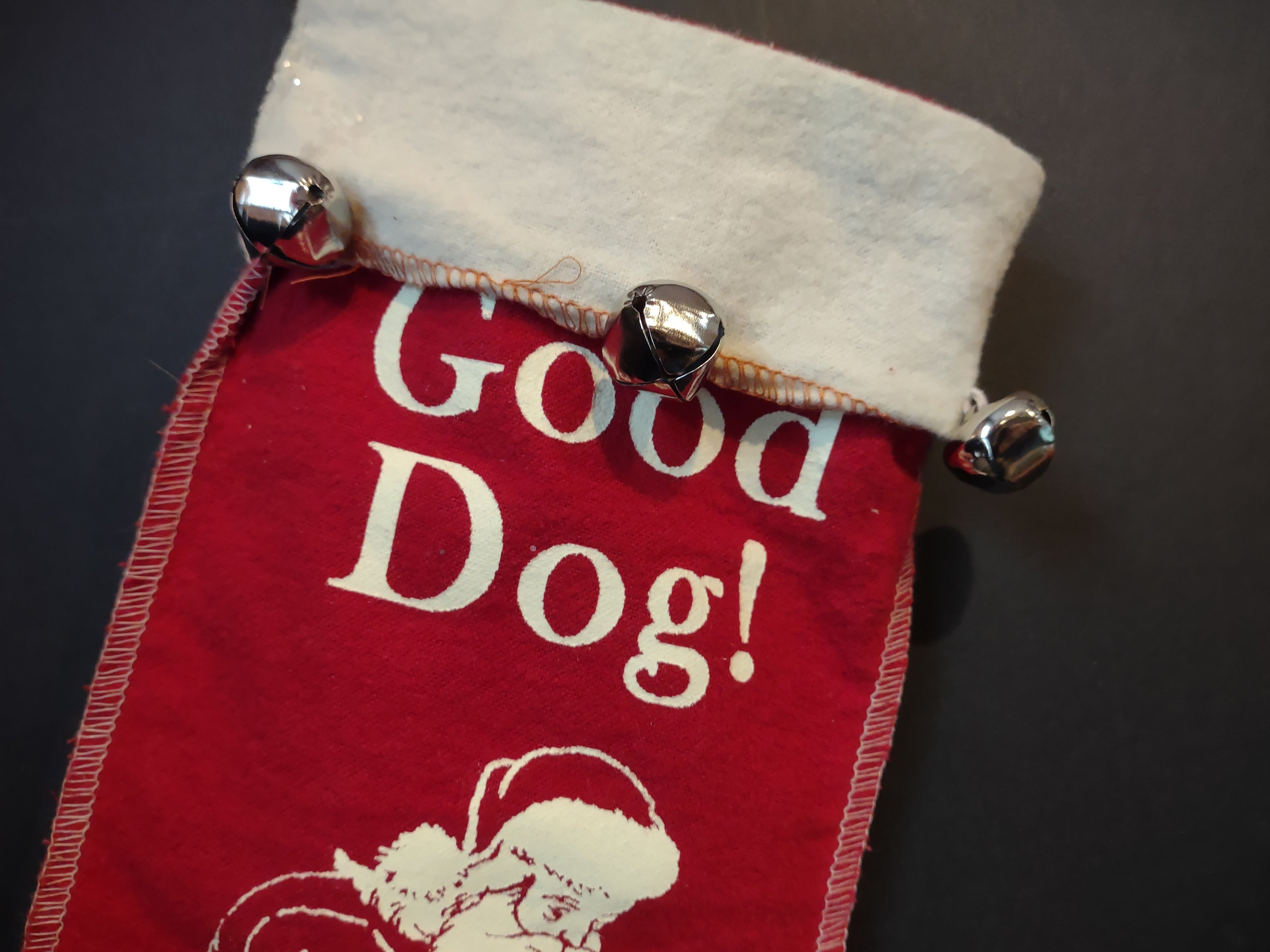 Vintage Christmas Good Dog Stocking with Santa Bells 16" (lot 3370)