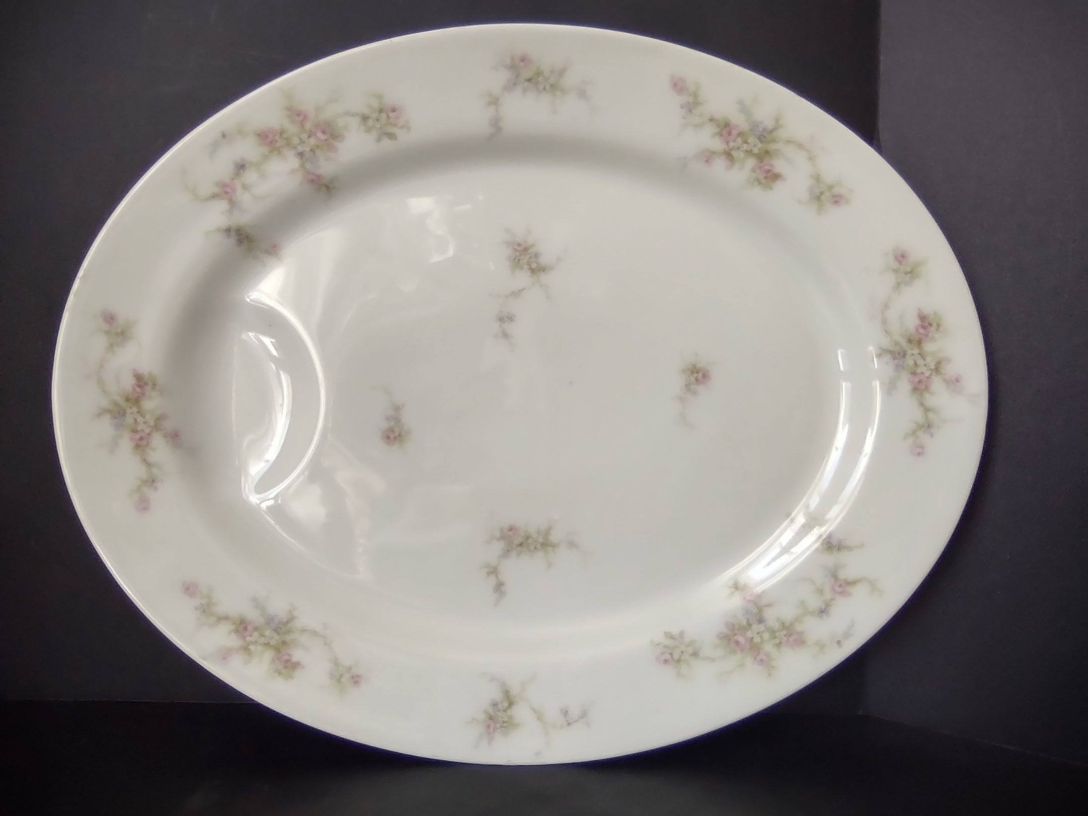 Haviland Limoges Serving Platter 15" Rose White Purple Flower Moss (lot 895)