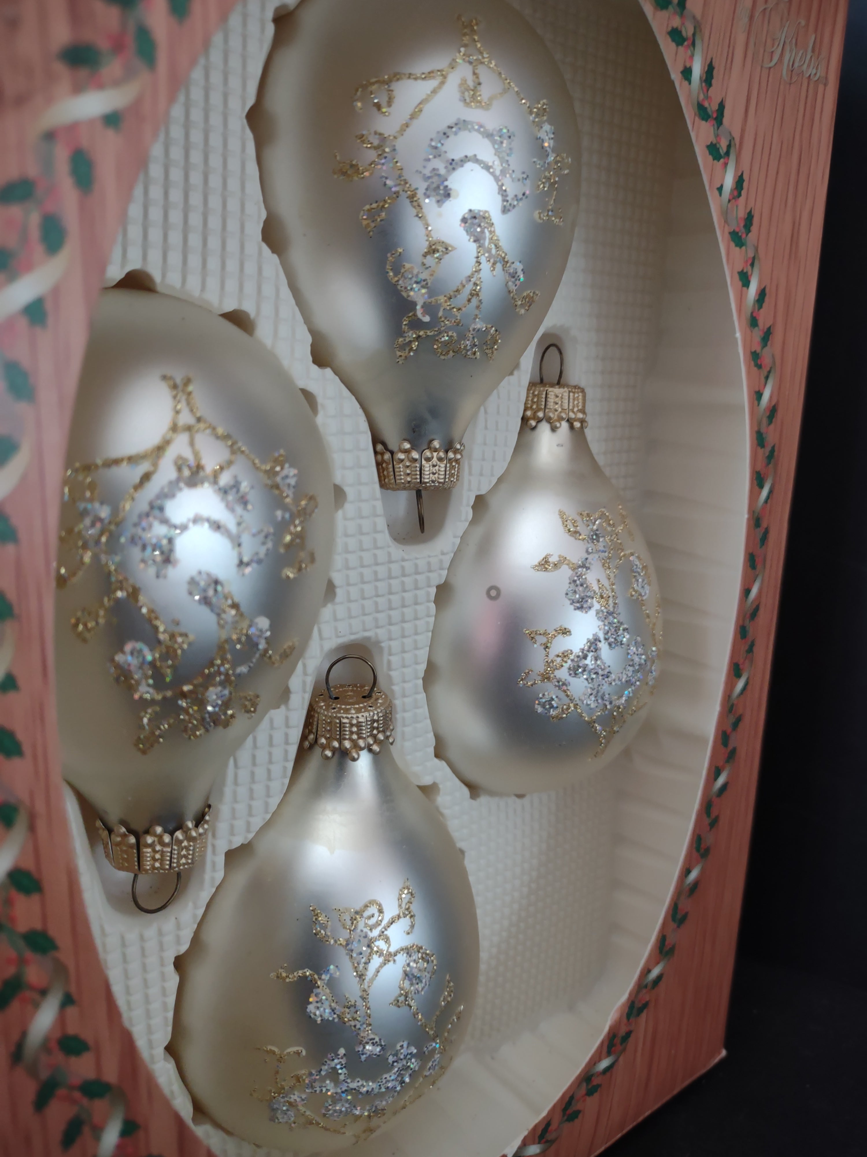 Vintage Christmas Krebs Glass Ornaments x 4 Golden Glitter IMPERFECT (lot 3312)