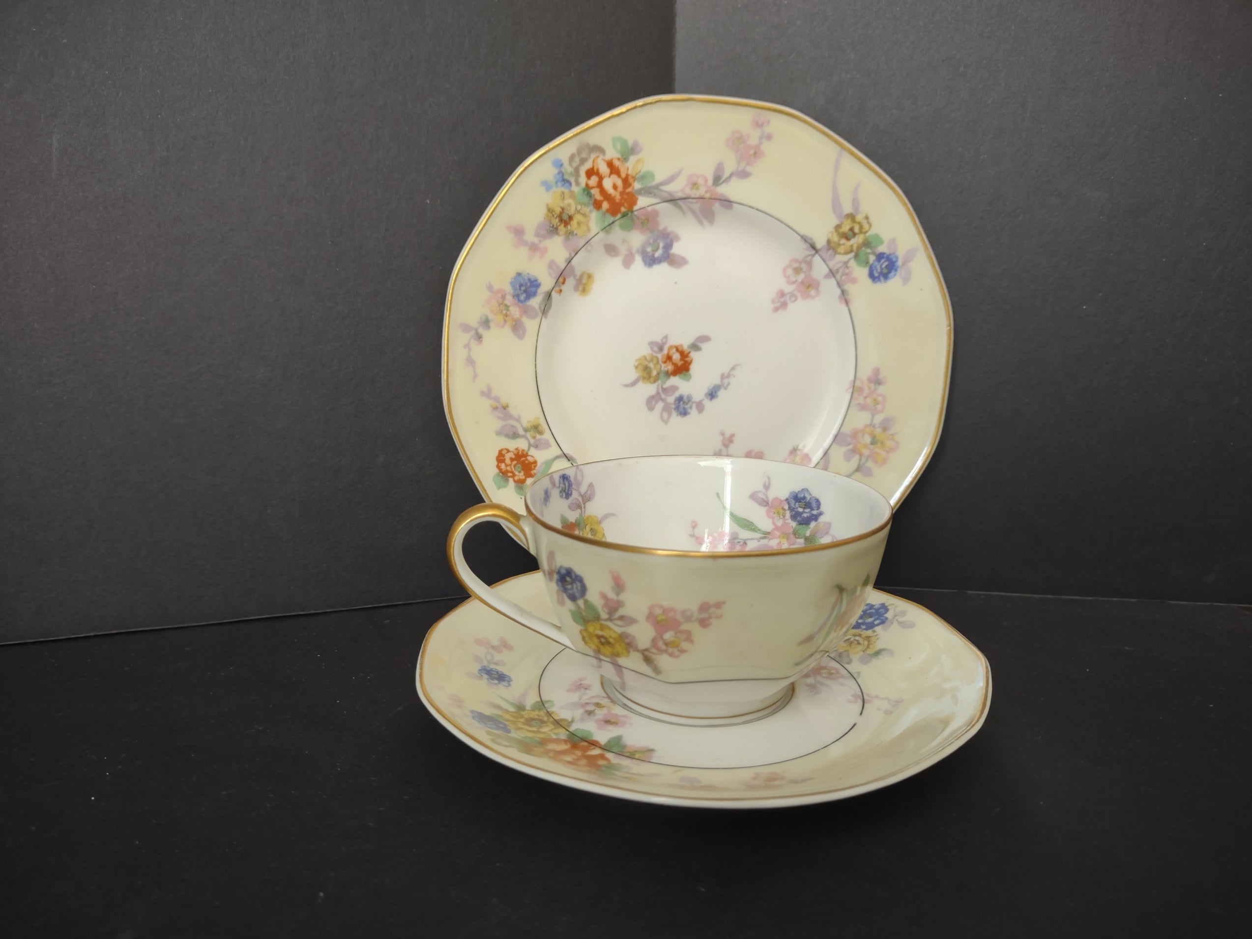 Haviland Limoges Yellow Jewel Tea Cup Saucer Dessert Plate Floral (lot 817)